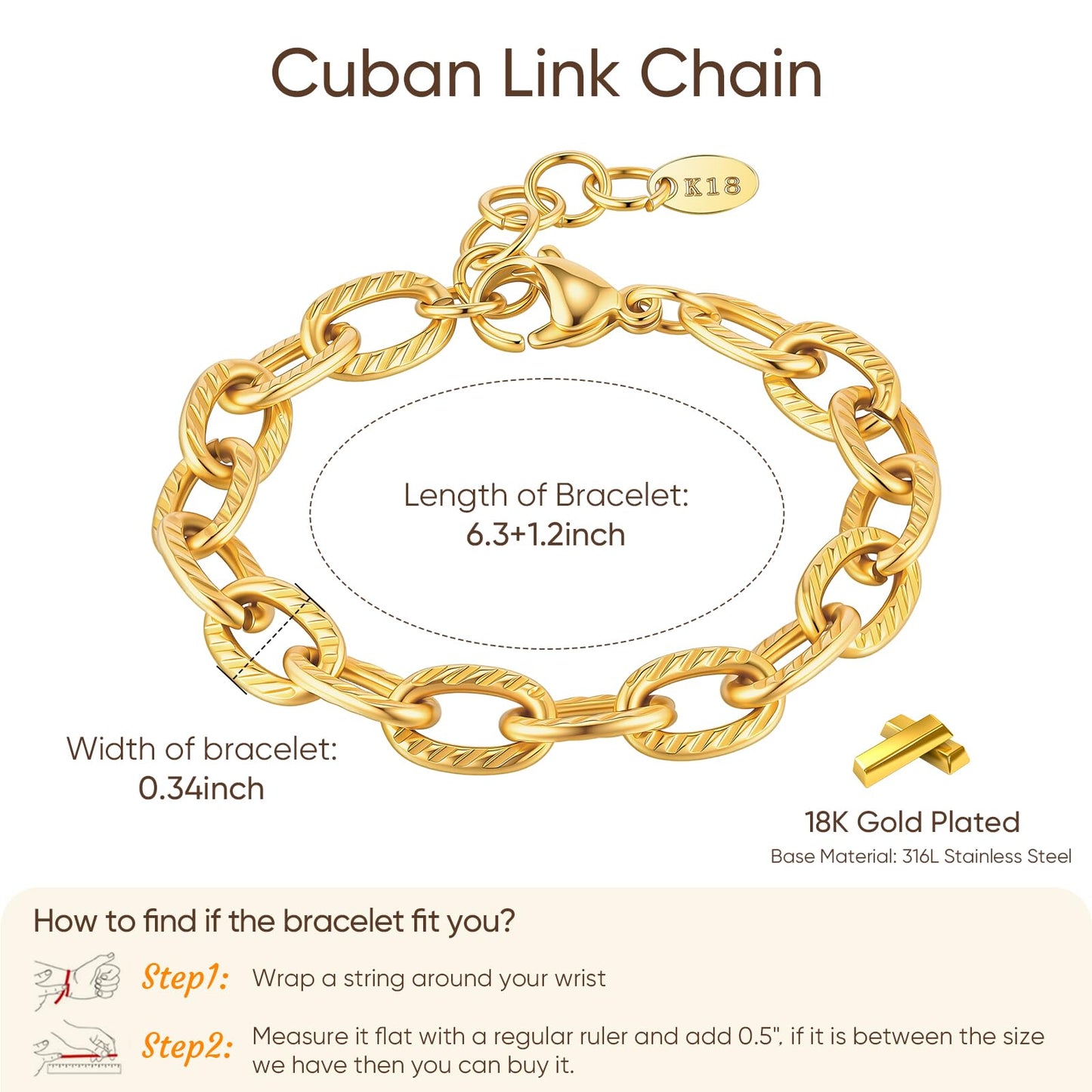 MPRAINBOW Chunky Gold Bracelets for Women - 18K Gold Plated Cuban Link Bracelet, Stainless Steel Non-tarnish Waterproof Thick Chain Trendy Daily Fashion Jewelry, Valentines Party Prom Birthday Gift