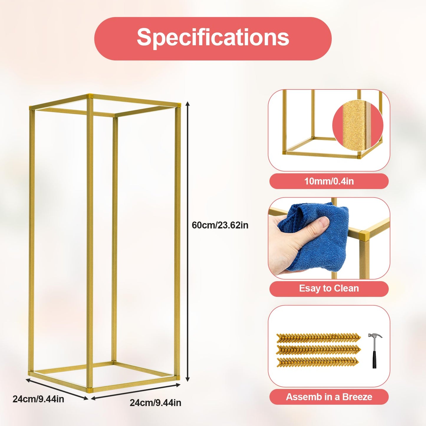 10 Pcs Gold Wedding Vases Centerpiece Stand, 23'' Party Table Centerpieces Metal Column Flower Stands Giant Flowers Decoration Metal Floor Column Geometric Rack for Weddings Birthday Party Decoration