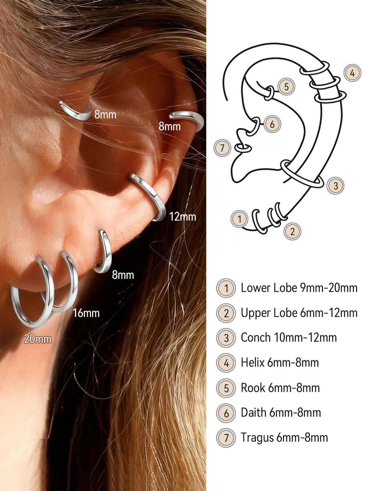 FaithHeart Hoop Earrings for Women, Silver Hypoallergenic Huggie Hoop Earrings, Small Cartilage Earrings for Women 16mm, Send Gift Box