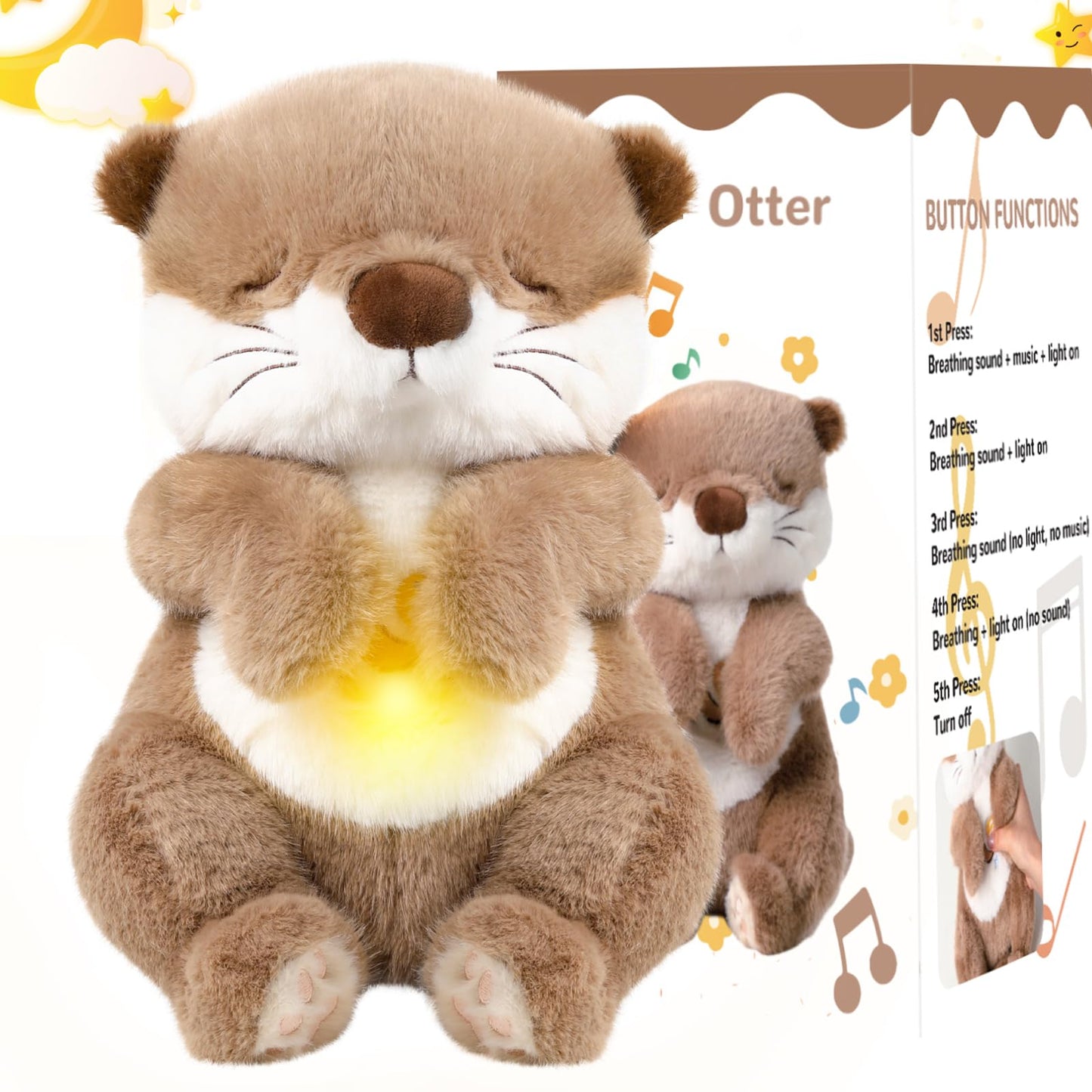 Breathing Stuffed Animal, Soothe Snuggle Otter Plush for Anxiety Adults and Kids, Volume Control, Machine Washable, Baby toy Sleep Buddy Soothing Otter with Realistic Breathing and Lights Music