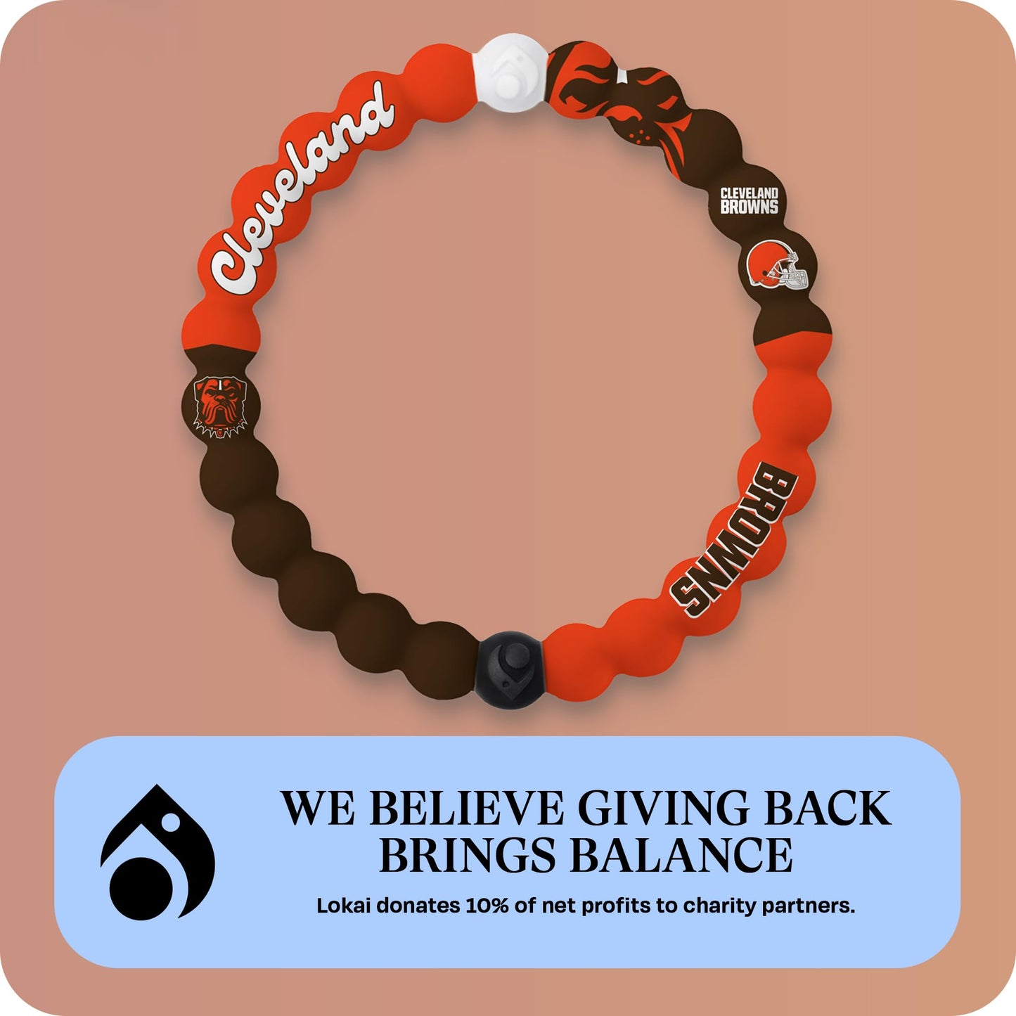 Lokai NFL Football Collection Silicone Beaded Bracelet, Cleveland Browns Home Field (Medium) - Beaded Bracelet for Women & Men, Silicone Jewelry Bracelet Slides-On for Comfortable Fit