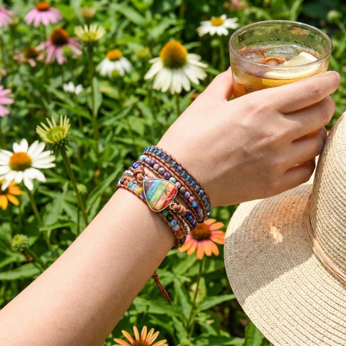 YGLINE Imperial Jasper Chakra Bracelet Wrap Leather Healing Natural Stones Jewelry