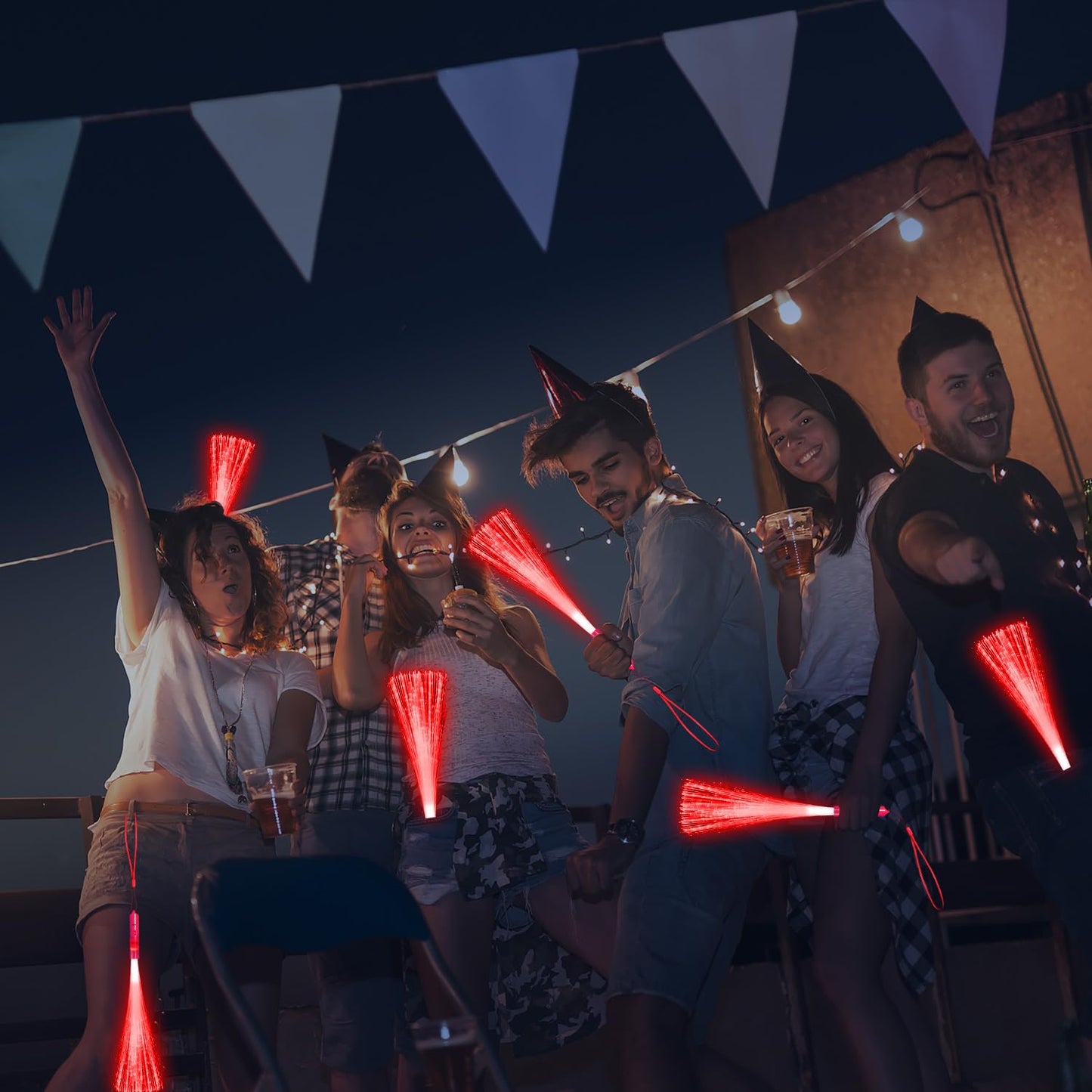 YOFOBU 60 Pack Red Fiber Optic Wands Glow Fiber Wands Bulk LED Light Up Wands with 3 Flashing Modes LED Flashing Sticks for July 4th Halloween Christmas Valentine's Day Wedding Birthday