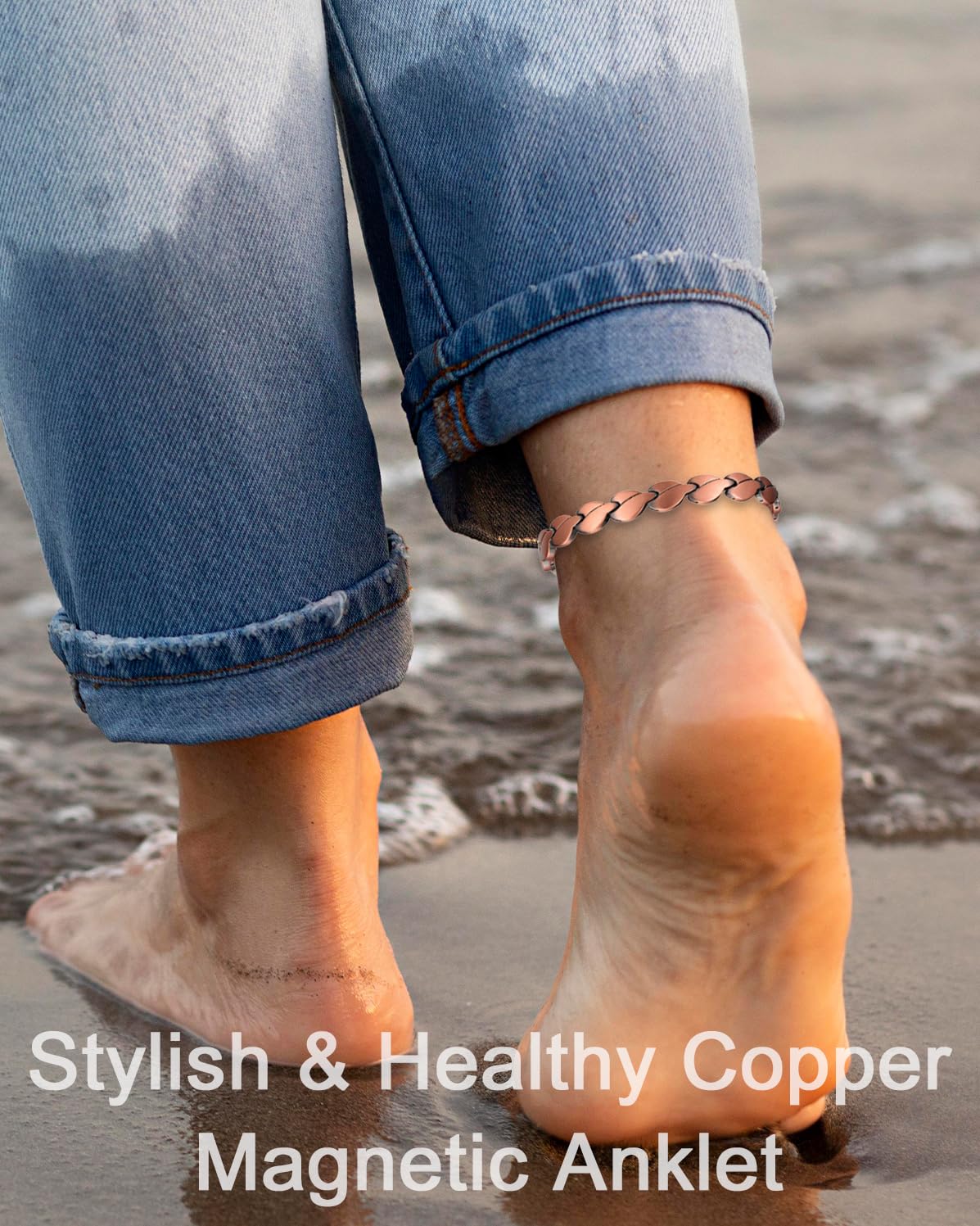MagVIVACE Pure Copper Anklet for Women, Magnetic Ankle Bracelet with Magnet (Type C -2pcs)