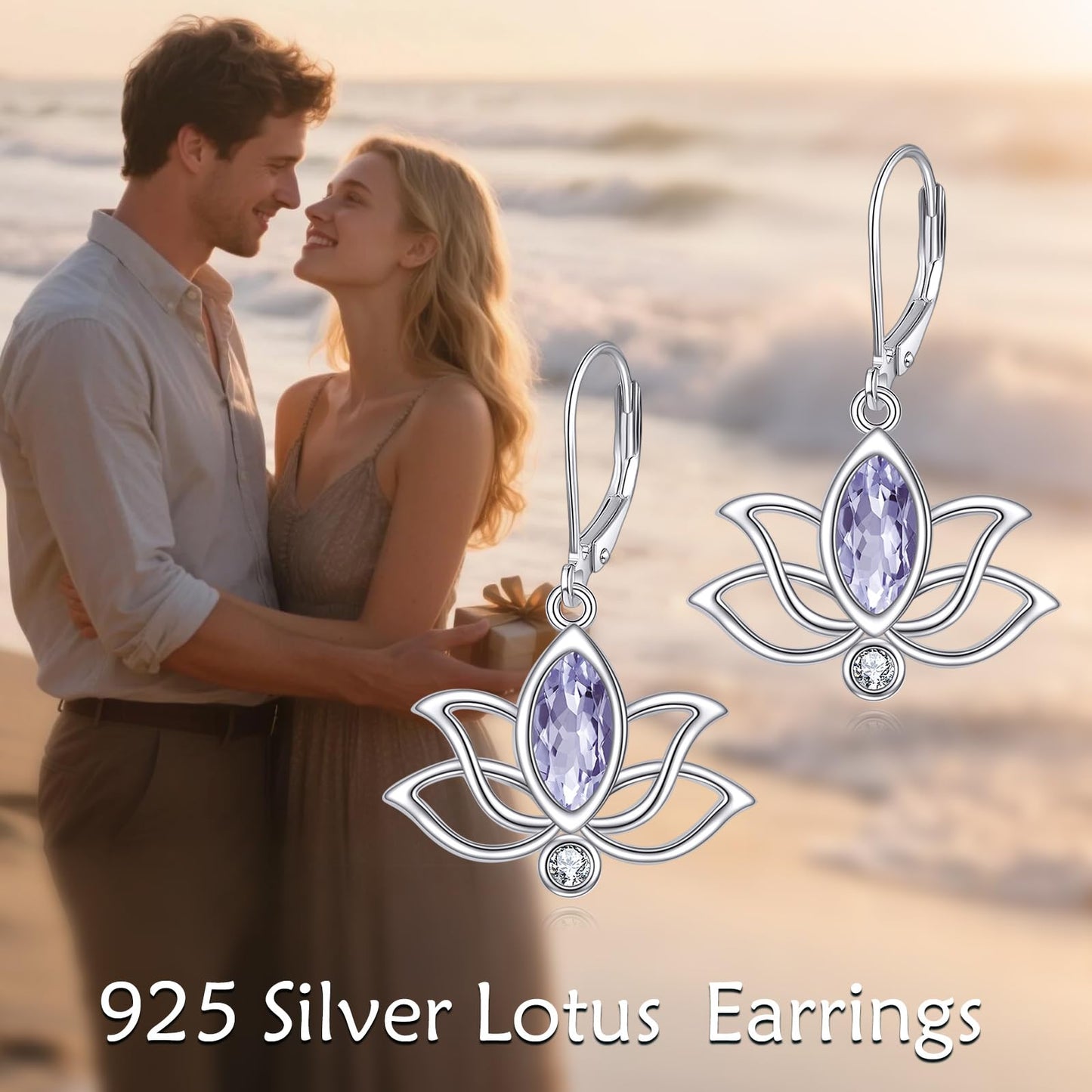 YFN Lotus Flower Earrings Sterling Silver Birthstone Lotus Leverback Dangle Drop Earrings Jewelry Gifts for Women (F. Jun)