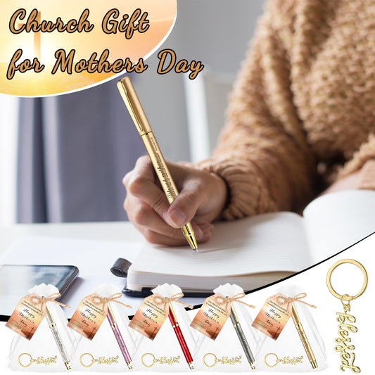 Spakon 100 Sets Church Gift Bulk for Mothers Day Blessed Bible Verse Ballpoint Pens Blessed Keychain Christian Cross Happy Mother's Day Tag for Godmother