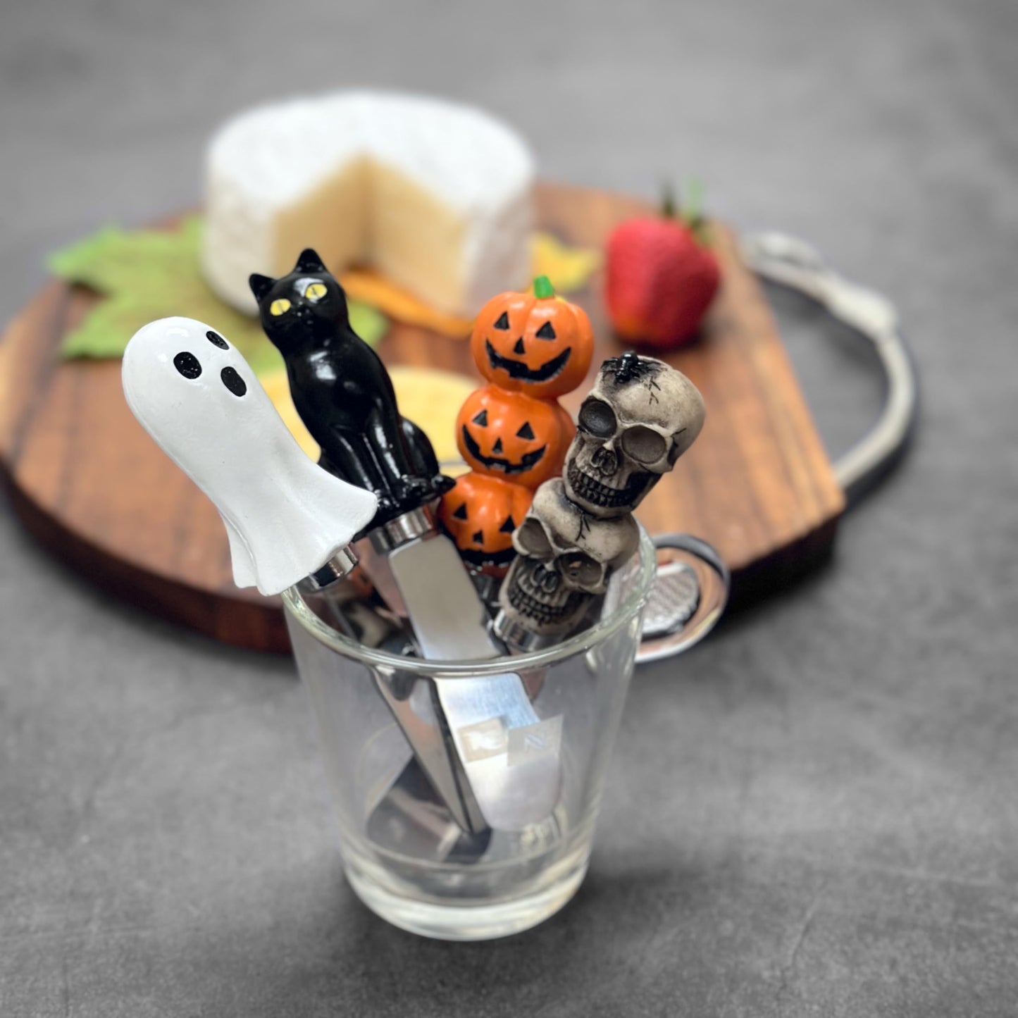 Supreme Housewares Halloween Themed Cheese Spreaders, Hand-Painted Resin Handles with Stainless Steel Blades for Spreading Cream Cheese, Butter, and Jam, Assorted Designs, Set of 4