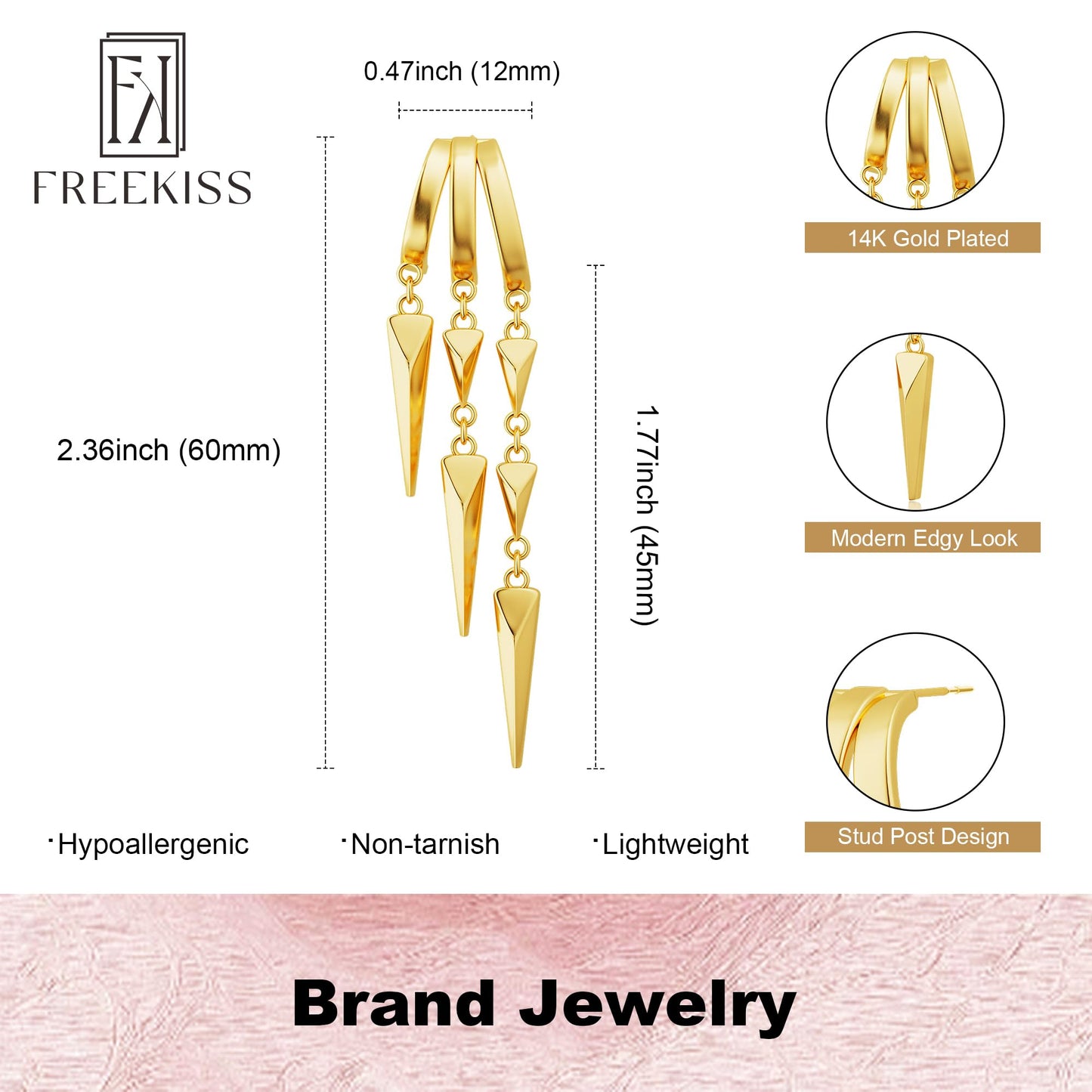 Freekiss Gold Hypoallergenic Stud Dangle Earrings for Women, Dainty Minimalist Long Drop Illusion Huggie Hoop Earrings Set, Simple 14k Gold Plated Womens Jewelry