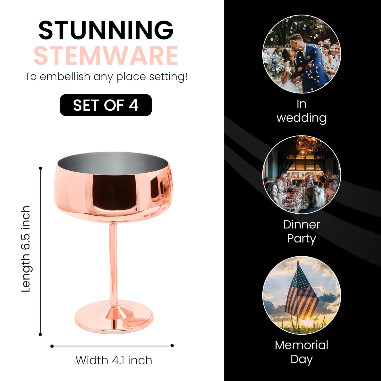 TMNOVO Cocktail Coupe Glasses, Espresso Martini Glasses Set of 4, Stainless Steel Champagne Cocktail Glasses & Mug Cups, 15 oz Mirrored Copper Martini Glass Gift Set