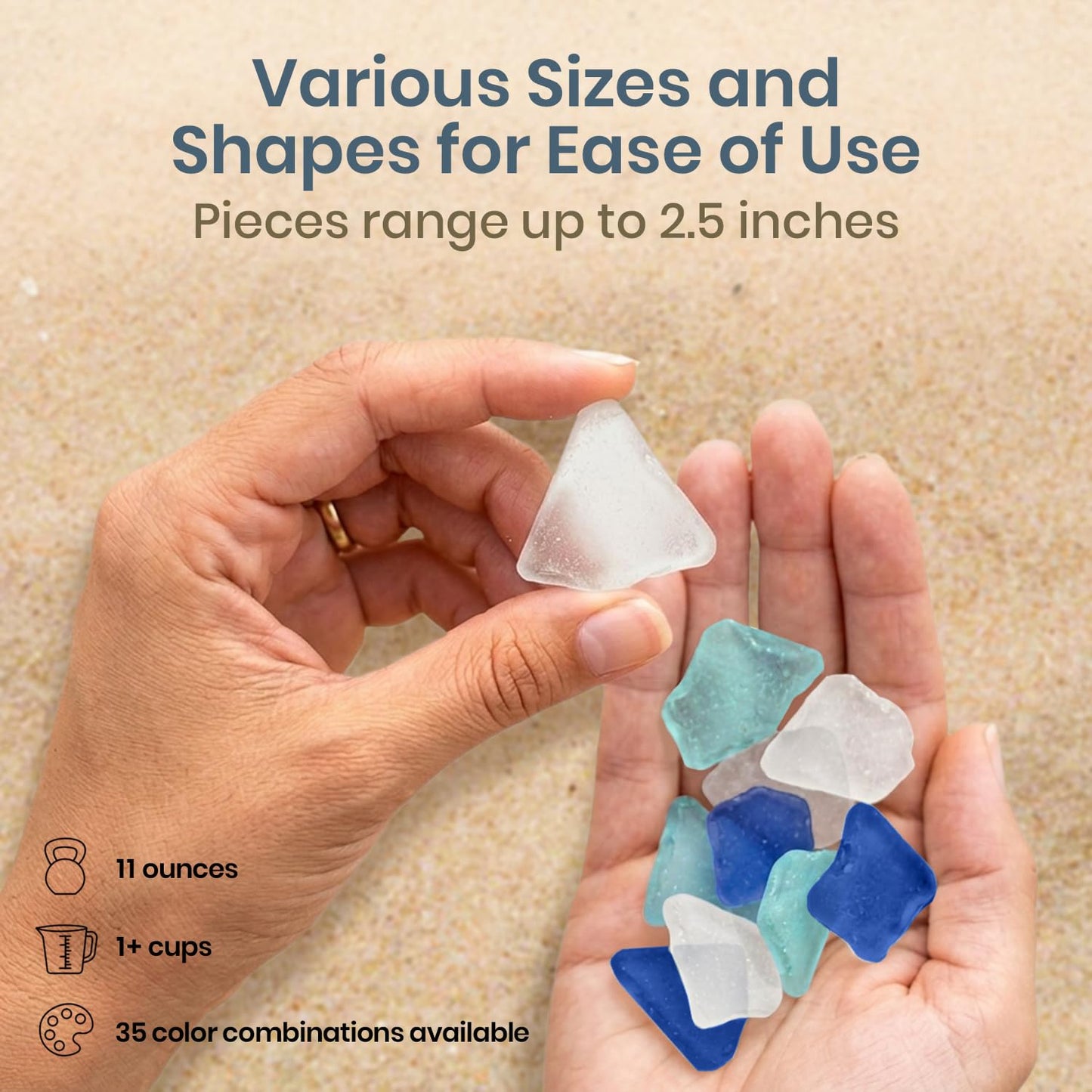 Sea Glass for Crafts – 11oz Cobalt Blue, Aqua & White Seaglass, Beach Glass for Crafts, Sea Glass Decor, Broken Glass Pieces for Crafts, Glass Pieces for Crafts, Wedding, Coastal DIY Projects