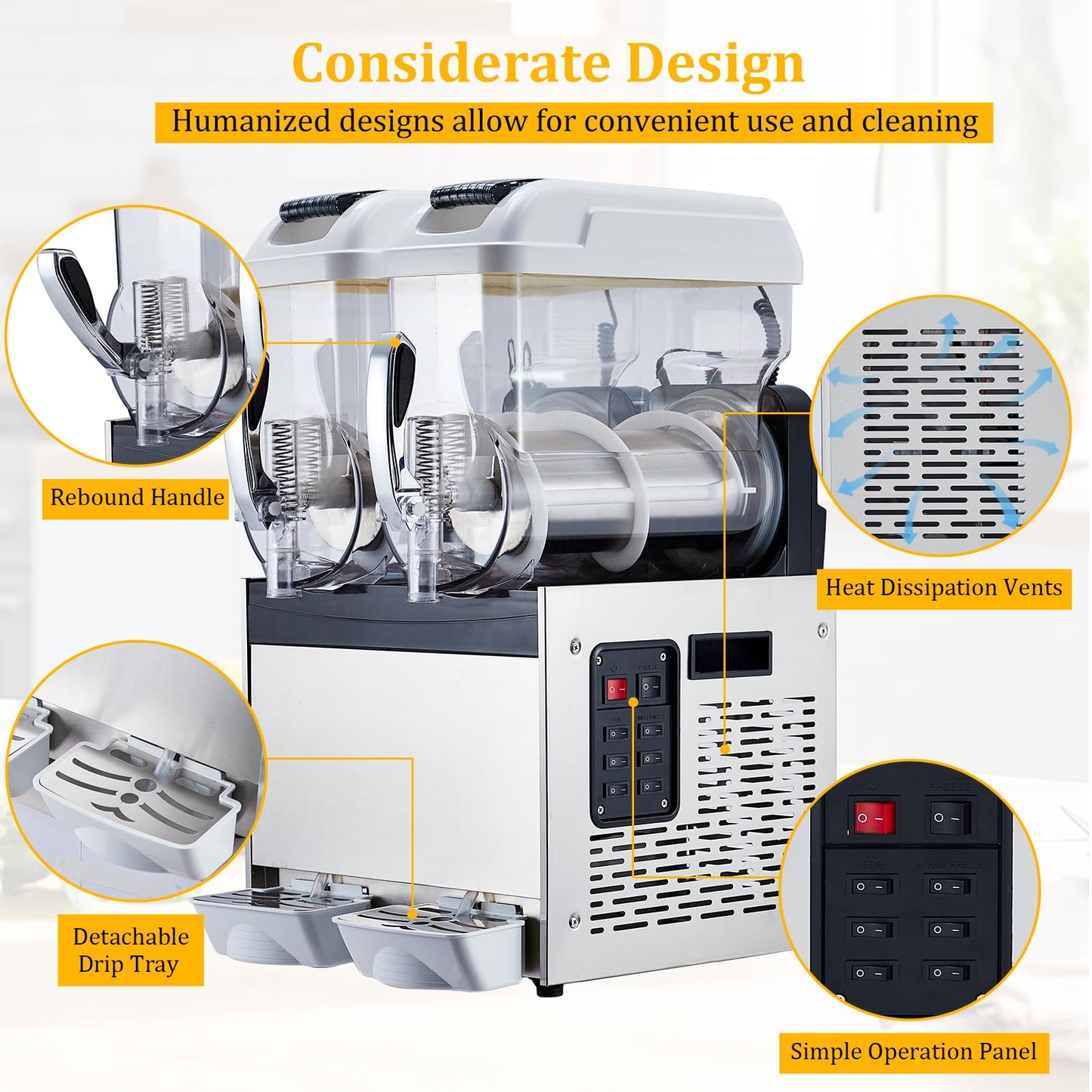 Commercial Slushy Machine 12Lx2 Double Tank, Frozen Drink Maker for Margaritas, 68 Cups Slush Cocktai Drink, Smoothie Machine, Stainless Steel Slushy Machine for Bar & Party Slushie Maker, White