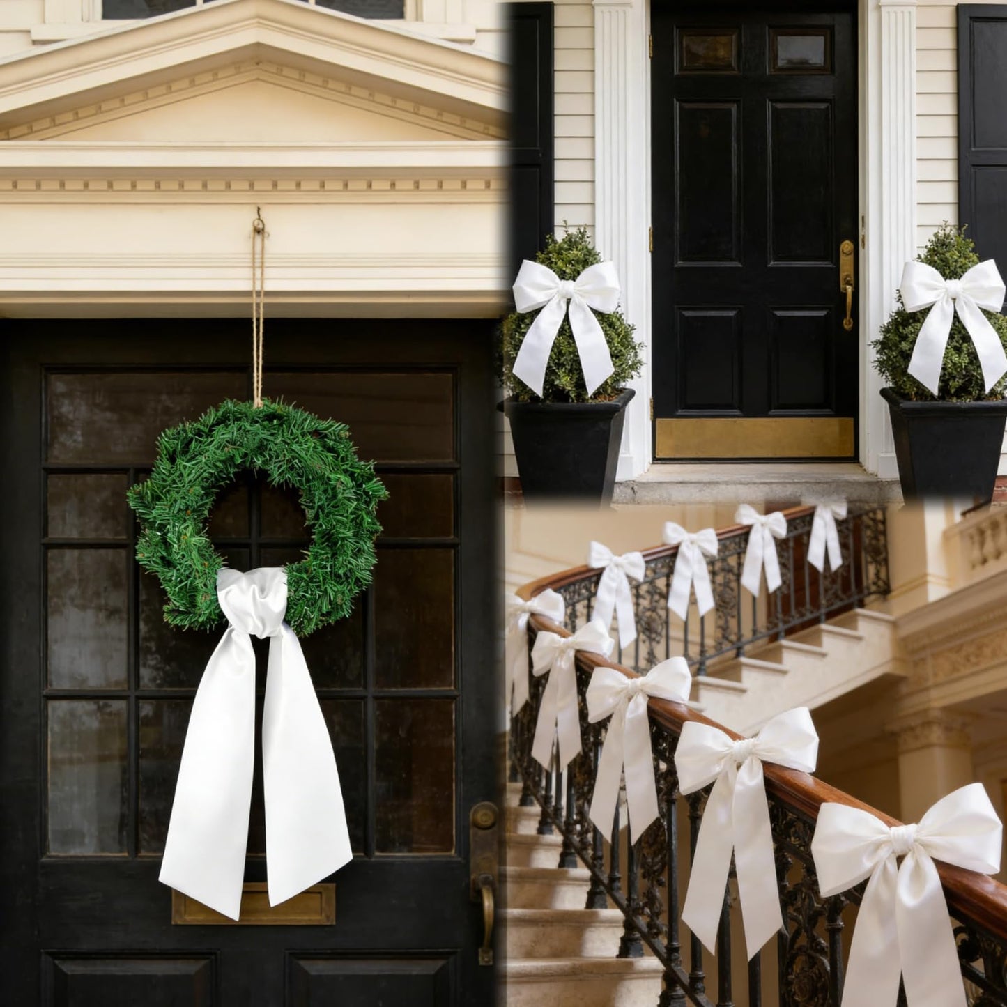 Dream Loom White Wreath Sash Front Door Decoration, 8pcs Sash Wreath Accessories for Easter Weddings Farmhouses Christmas DIY Halloween Party Yard Wall Doorway Decor