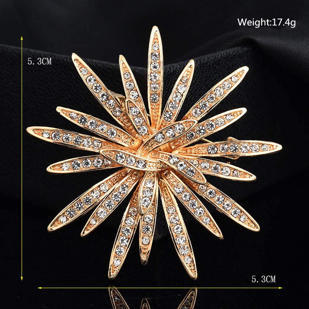 GYAYU Sun Flower Brooch Jewelry For Women，Gold Tone Austria Rhinestone Crystal Brooch Pins Jewelry