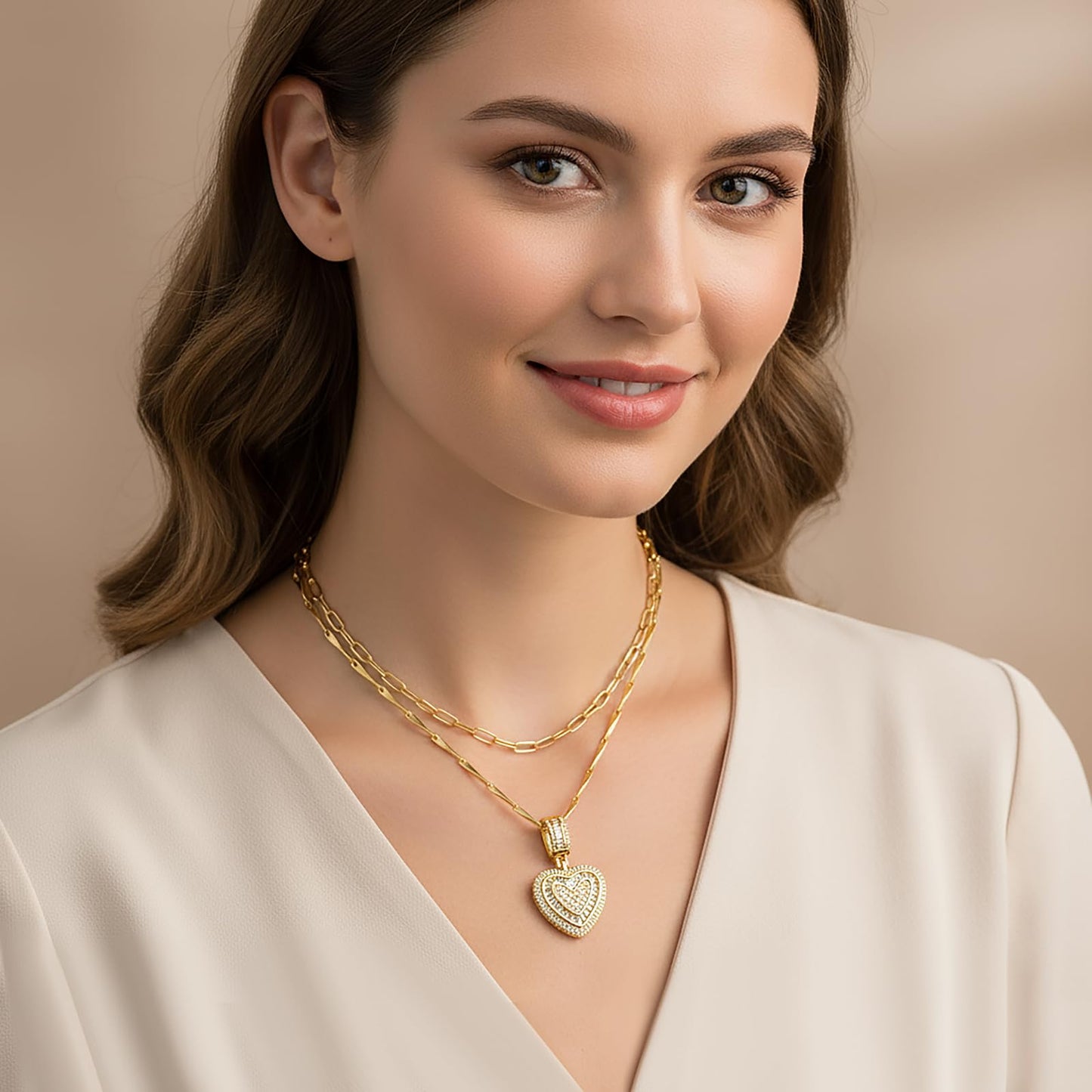 MEIITRUE Heart Necklaces for Women Trendy 14k Gold Plated Dainty Layered Necklace Set Cubic Zirconia Love Pendant Choker Thin Paperclip Chain Stackable Jewelry Gift