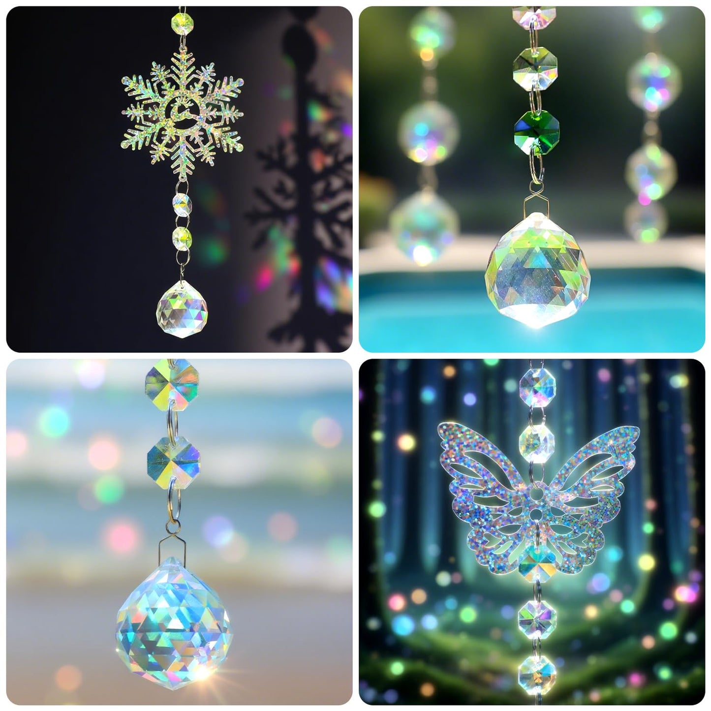 VICTLOV Crystal Suncatcher Making Kit, 340 Pieces with Beads, Snowflakes, Butterflies, Glass Balls for Garden Decoration, DIY Outdoor Hanging Ornaments (340Pcs Crystal Ball+Pendant)
