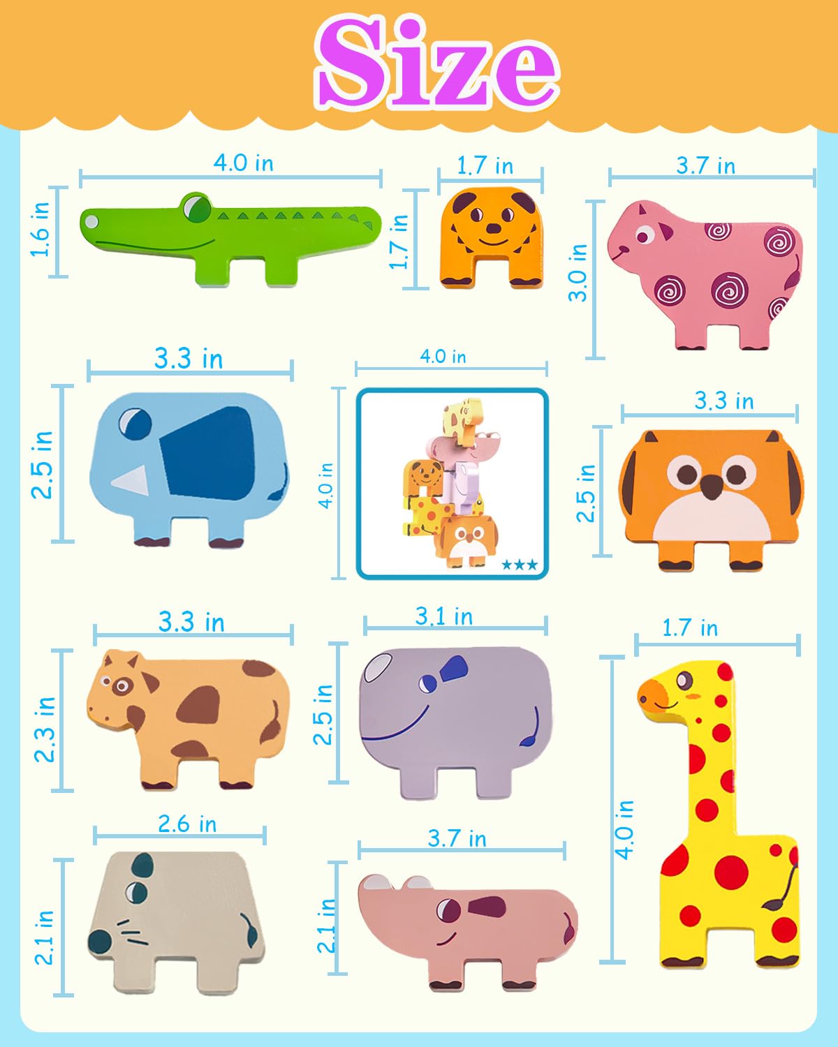 Maaacute Montessori Toys for 1 2 3 Year Old Boys Girls, Toddler Toys Age 2-4, 10 Pack Wooden Animal Blocks Sorting & Stacking Education Toddler Puzzles Toy,1 2 3 Year Old Girl Boy Birthday Gifts