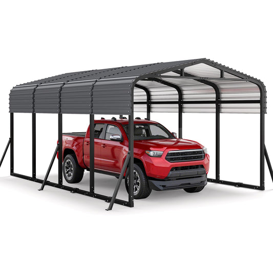 Jocoevol 12x20FT Heavy Duty Metal Carport, Outdoor Portable Car Garage w/Reinforced Support Rods & Windproof Ground Anchors, All-Season Versatile Outdoor Shelter for Car Boats Truck