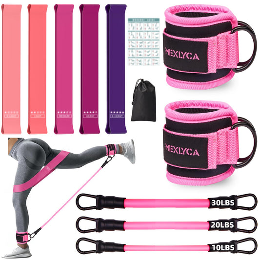 Resistance Bands Set – Resistance Band and Adjustable Ankle Exercise Bands with Cuffs Great Equipment for Training, Working Out, Yoga,Home Gym with Training Guidance & Carry Bag,Set of 8 - Pink