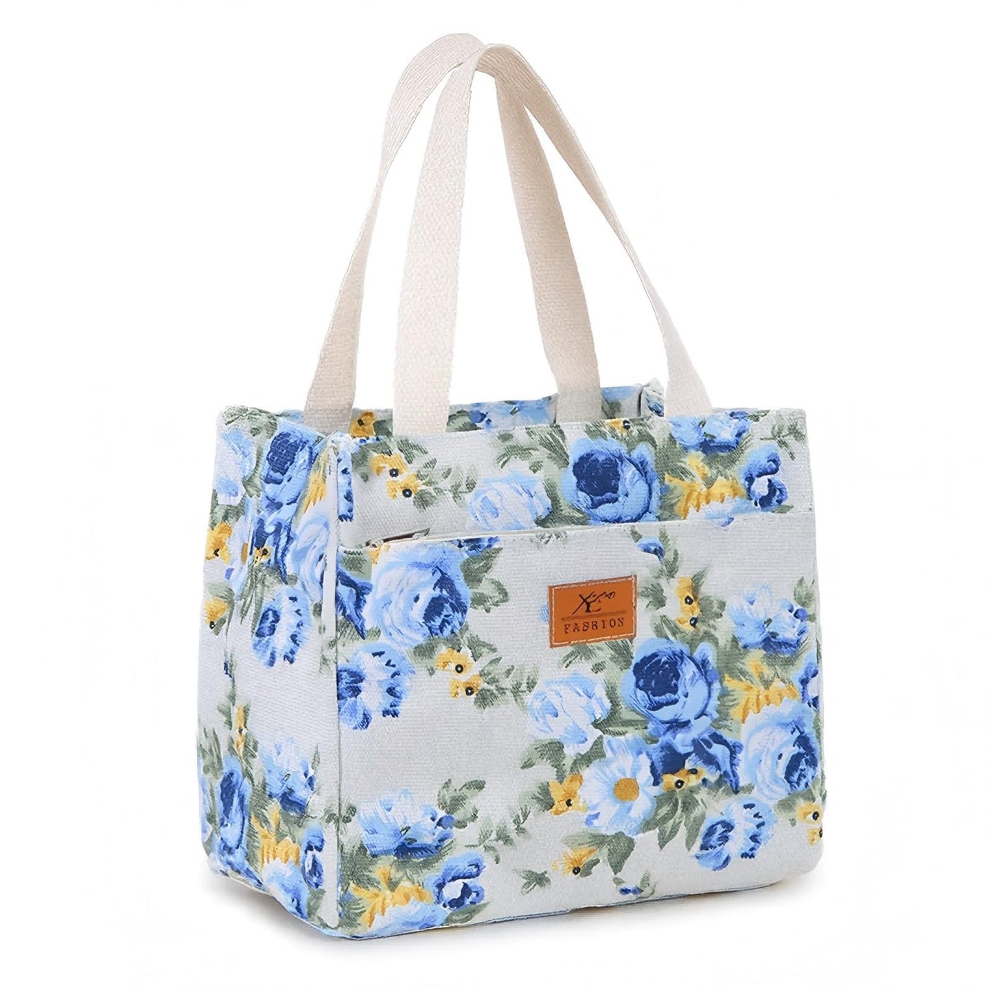 OIMEI Insulated Lunch Bag for Women Men, Reusable Waterproof Cooler Tote with Zipper, Lightweight Lunch Box for Work, Office, Picnic, Travel, Daily Use – Blue Floral