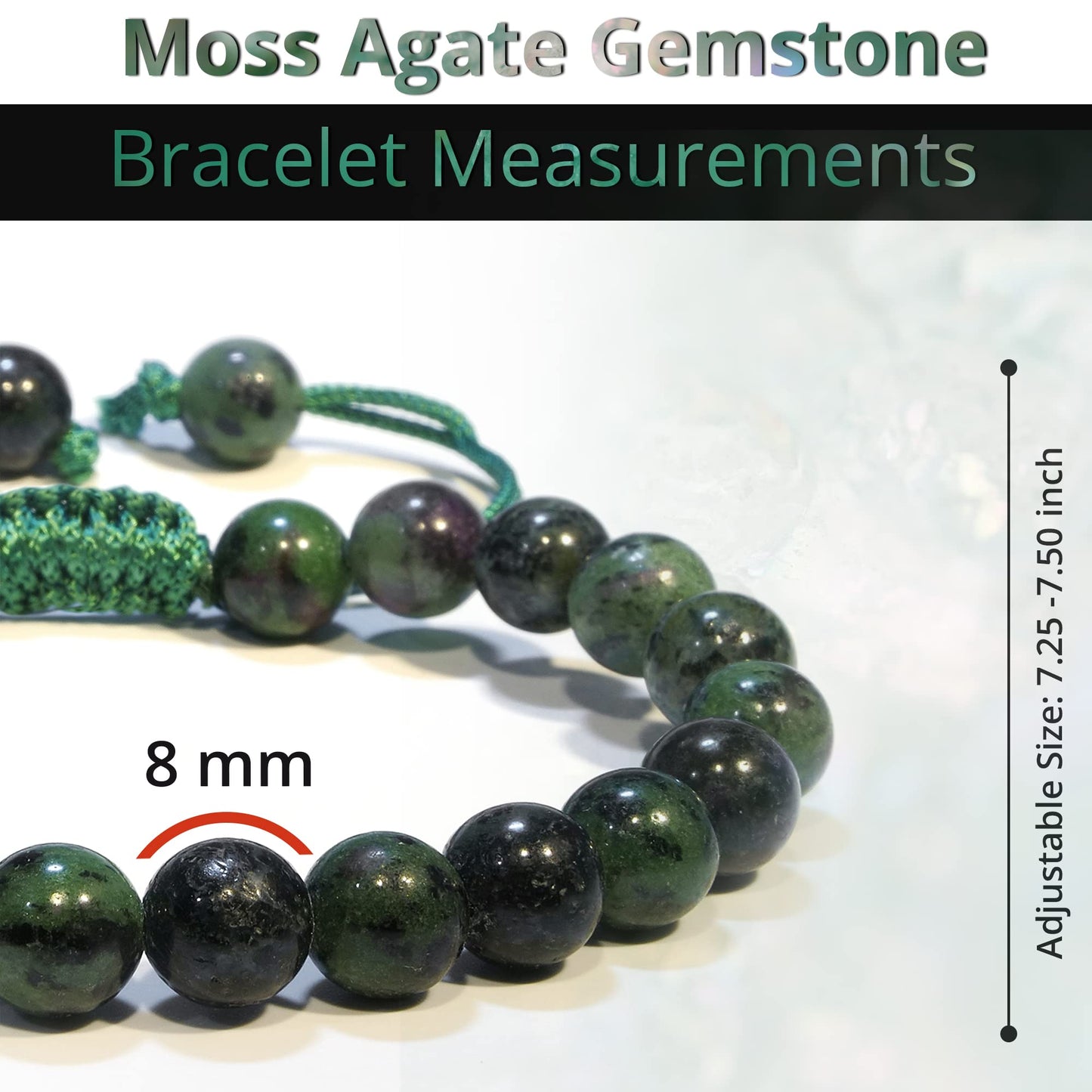 ANAYA AGATE Healing Crystal Bracelet – Chic Gemstone Bracelet for Men and Women – 8mm Round Bead Bracelets for Spiritual Healing, Protection, Positive Energy - Moss Agate