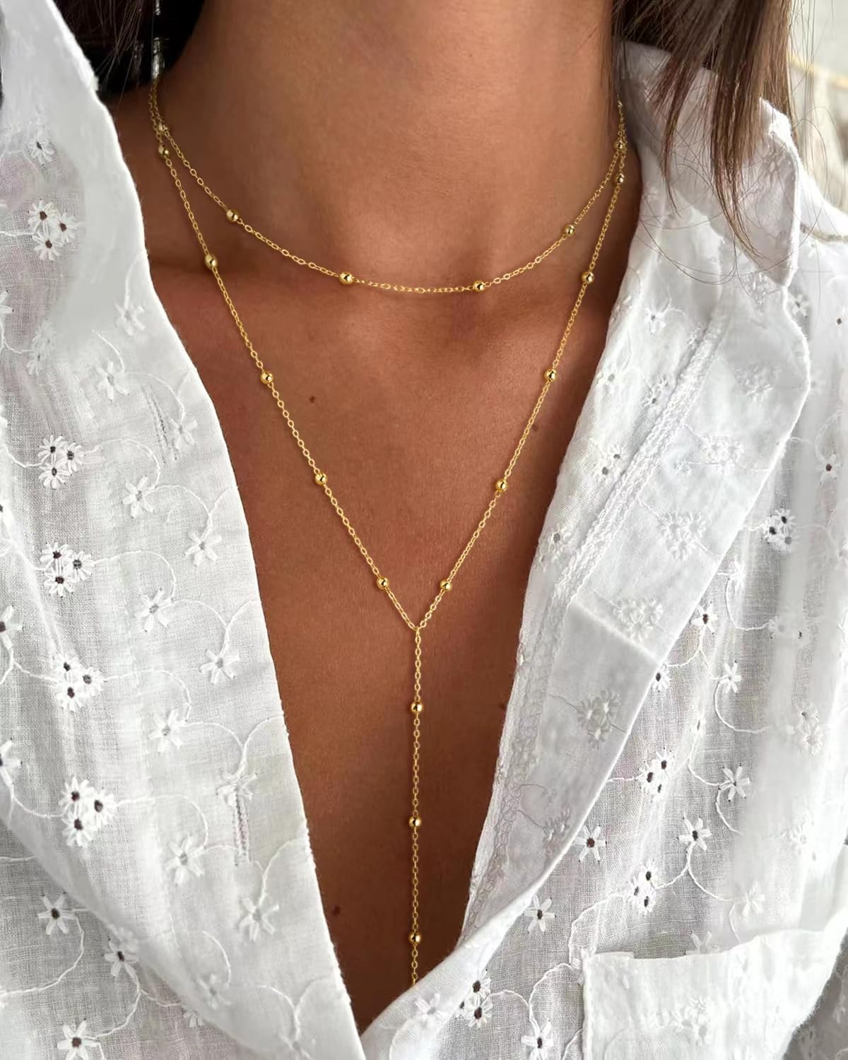 Fglqfam Lariat Necklace for Women, Dainty Long Necklaces, 14k Gold/Silver Plated Y-Shaped Drop Chain Necklace, Simple Layered Necklaces, Trendy Jewelry Gifts
