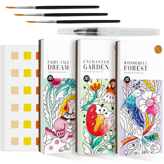 3pack Watercolor Painting Coloring Books, Paint with Water Arts & Crafts Kit for Kids, Pocket Watercolor Paint Bookmarks, Class Activities Art Supplies Party Favors Birthday Gift for Boys and Girls