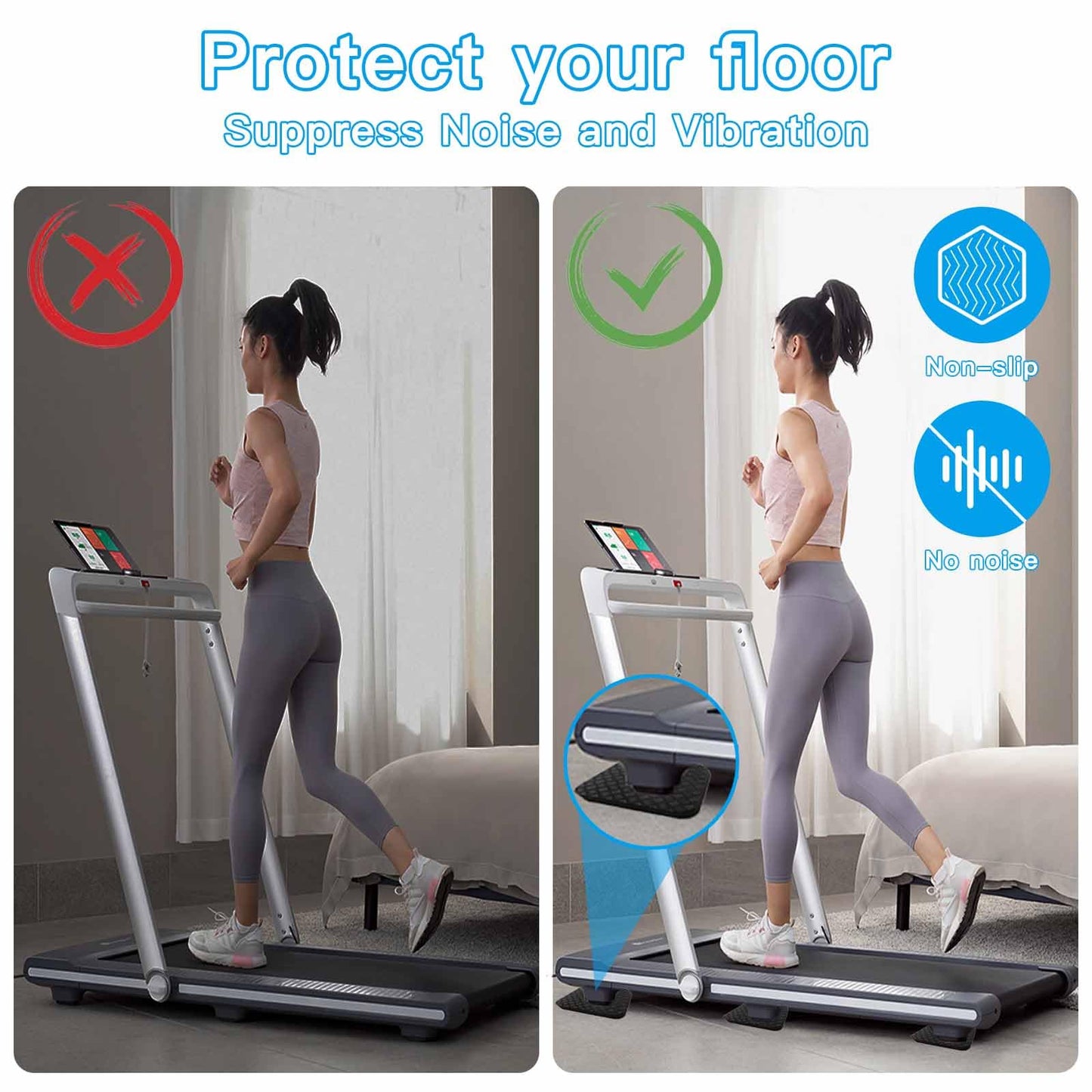 6PCS Non-Slip Treadmill Mat Pads, 4x4 Inch High Density Silicone Exercise Equipment Mat - Double-Sided Anti Vibration Pad for Treadmill, Walking Pad, Exercise Bike, Floor Protection (Square, 6 PCS)