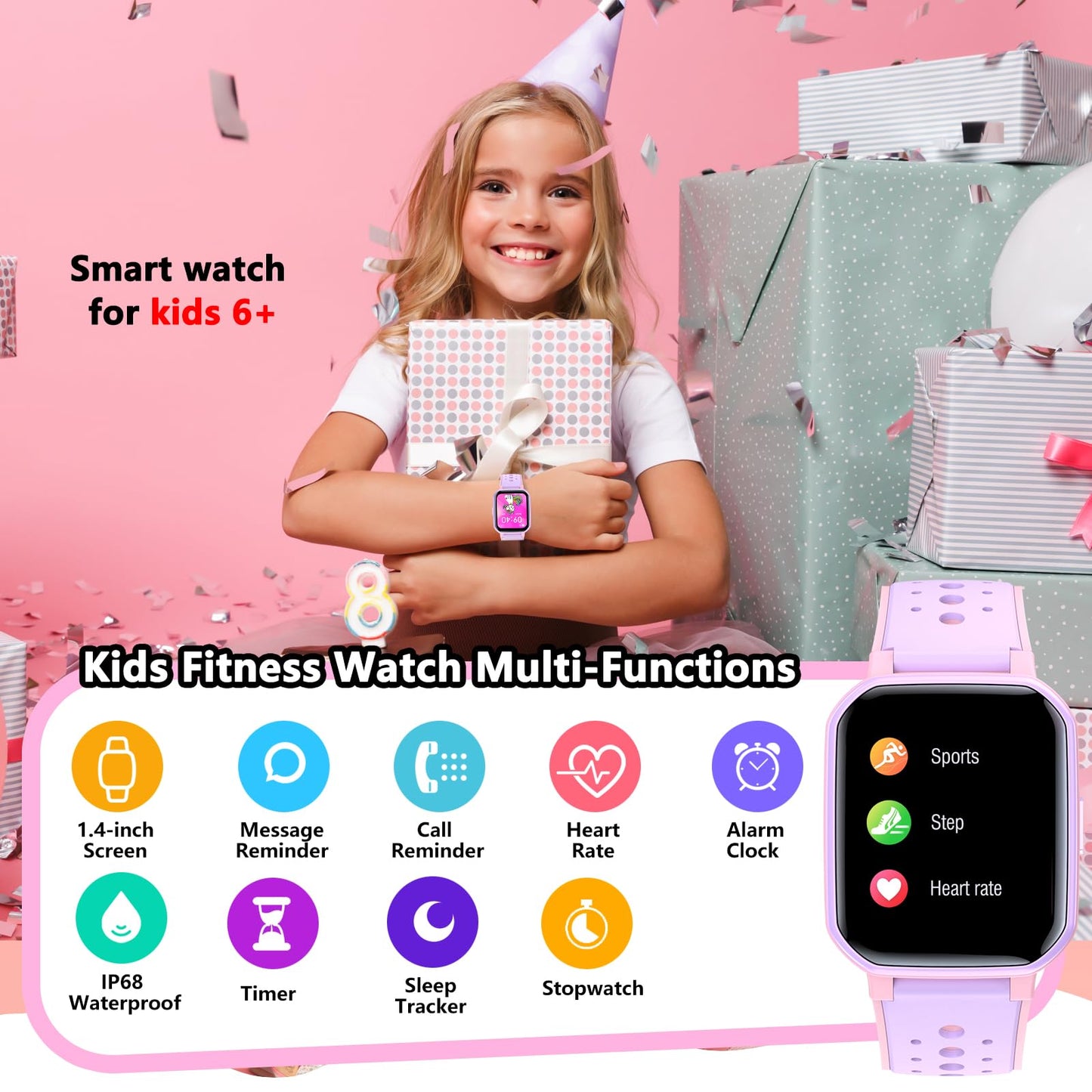 JOYELE Smart Watch for Kids Teens, No Phone Needed Fitness Tracker Boy Girls Watch with 19 Sport Modes, Pedometer, Sleep Monitor, Kids Watch Birthday Gifts Toy Gift for Girls Boys 6-16 (Purple)