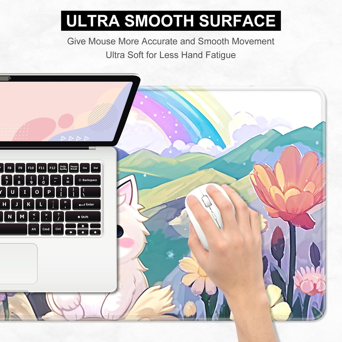 Desk Pad, 32" x 16" XXXL Extended Large Gaming Mouse Pad, Desktop Decor Desk Mat, Men Women Office Supplies and Accessories, Cute Anime Mouse Mat for Laptop & Keyboard, Rainbow Cute Cat