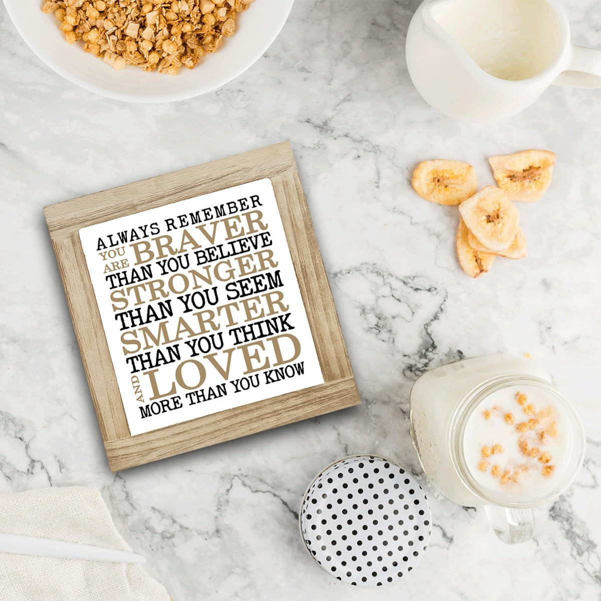 Inspirational Desk Sign Gift, Always Remember You Are Braver Stronger Smarter Loved Quote Tabletop Decor, Motivational Reminder for Home Office Desk Shelf, Encouraging Gift for Coworkers Friends