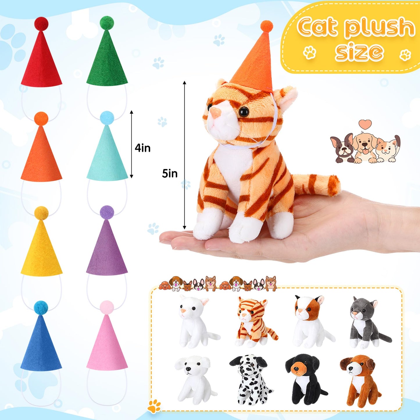 HyDren 33 Pcs Adopt Party Favors Include Adoption Sign Animal Adoption Plush Certificate Pet Stuffed Birthday Hats Paper Boxes White for Adopt an Animal(4 Cat 4 Dog)