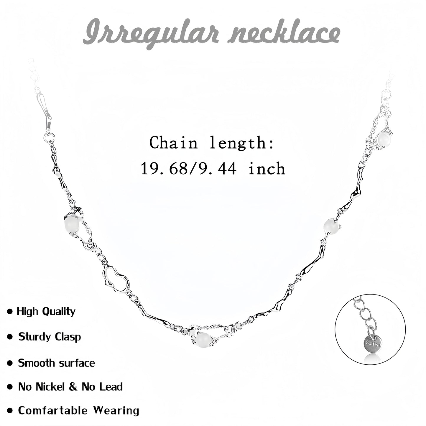 Buyongwant Y2k Irregular Necklace Moonlight Stone Splice Personalized Versatile Collar Chain Fashion Women's Pendant Silver Jewelry for Women 16.34 Inch