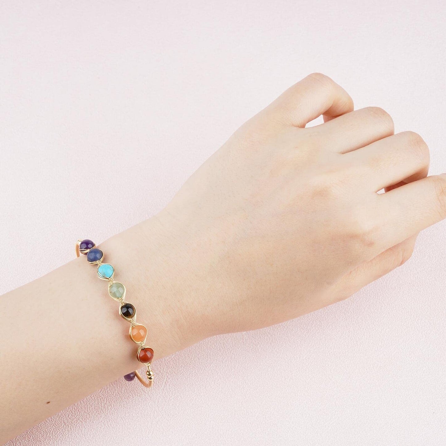 ASGIFT 7 Chakra Bracelet for Women Healing Crystal Stone Bead Bracelet Adjustable Yoga Meditation 14K Gold Crystal Beaded Bracelet Jewelry Gifts for Girlfiend