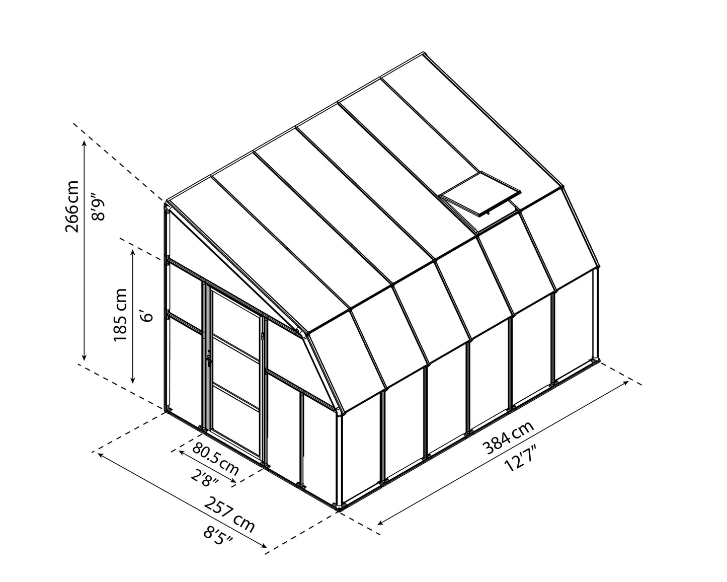 Palram Canopia Rion Sun Room 8 Ft. x 12 Ft. Solarium, Lean-To Greenhouse DIY Kit, Attach to House, Large Twin Wall Polycarbonate, 100% UV Protection For Porch, Patio Outdoors with Window Vent (White)