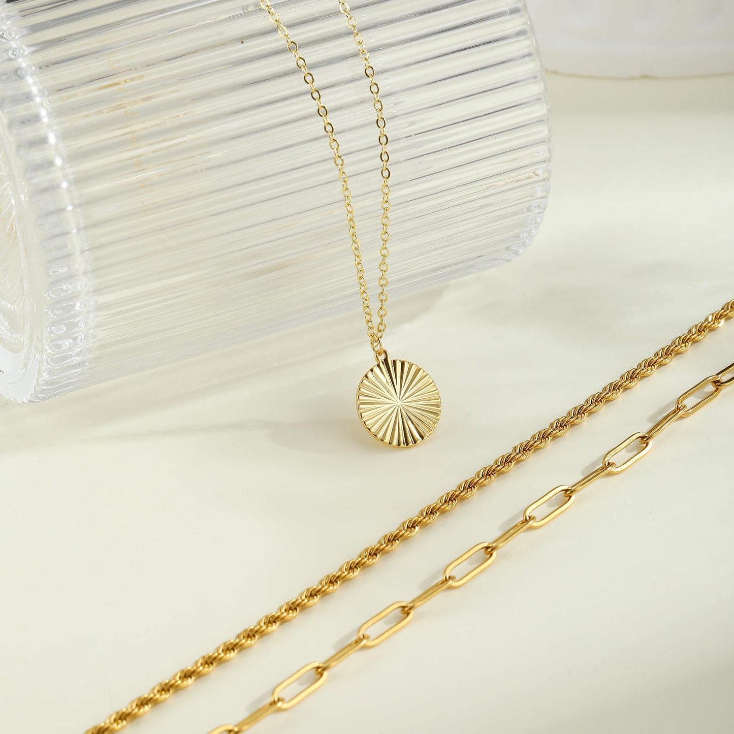 MFRYK Gold Necklaces for Women,14K Gold/Silver Plated Choker Layered Necklace Dainty Pearl Disc Cross Circle Heart Pendant Chain Stackable Necklaces, Multilayer Jewelry Set Gifts for Women
