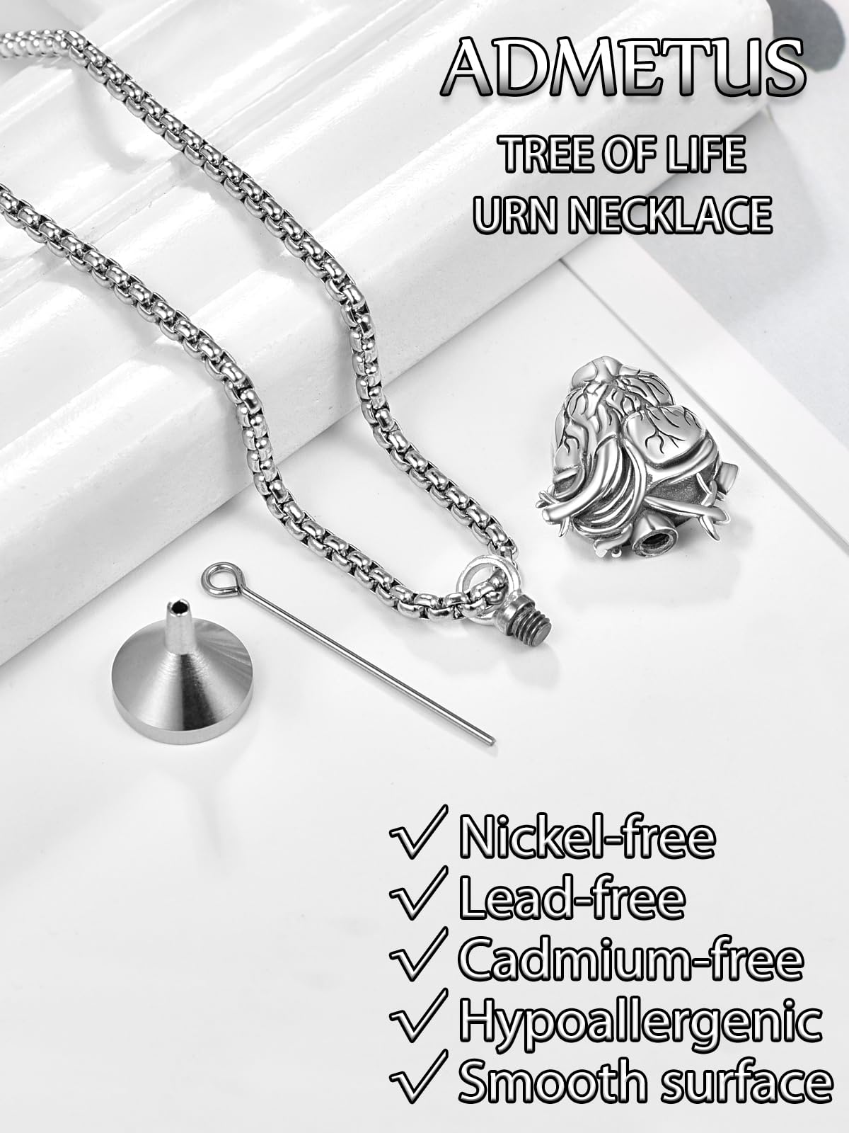 Personalized Tree of Life Urn Necklace for Ashes for Men Sterling Silver Cremation Jewelry for Ashes Engraved Anatomical Heart Urn Keepsake Pendant Memorial Gifts