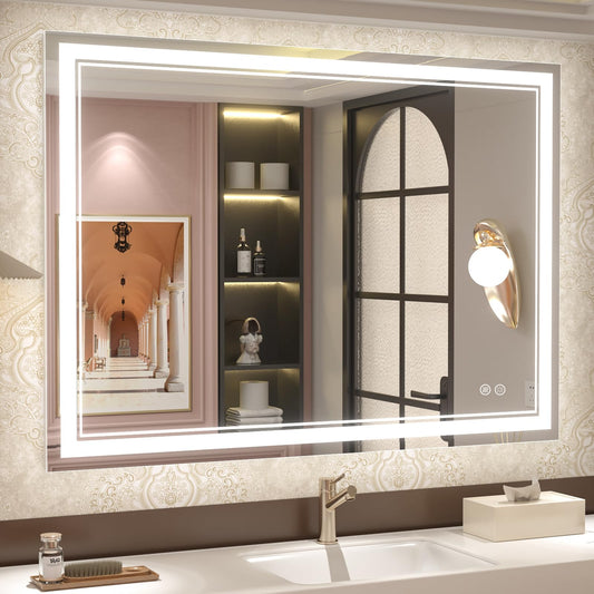 OKPAL 44x36 LED Bathroom Mirror with Lights, Anti-Fog Lighted Bathroom Mirror, Dimmable Lighted Mirrors for Bathroom Wall, LED Vanity Mirror, Shatterproof, ETL Listed, Horizontal/Vertical