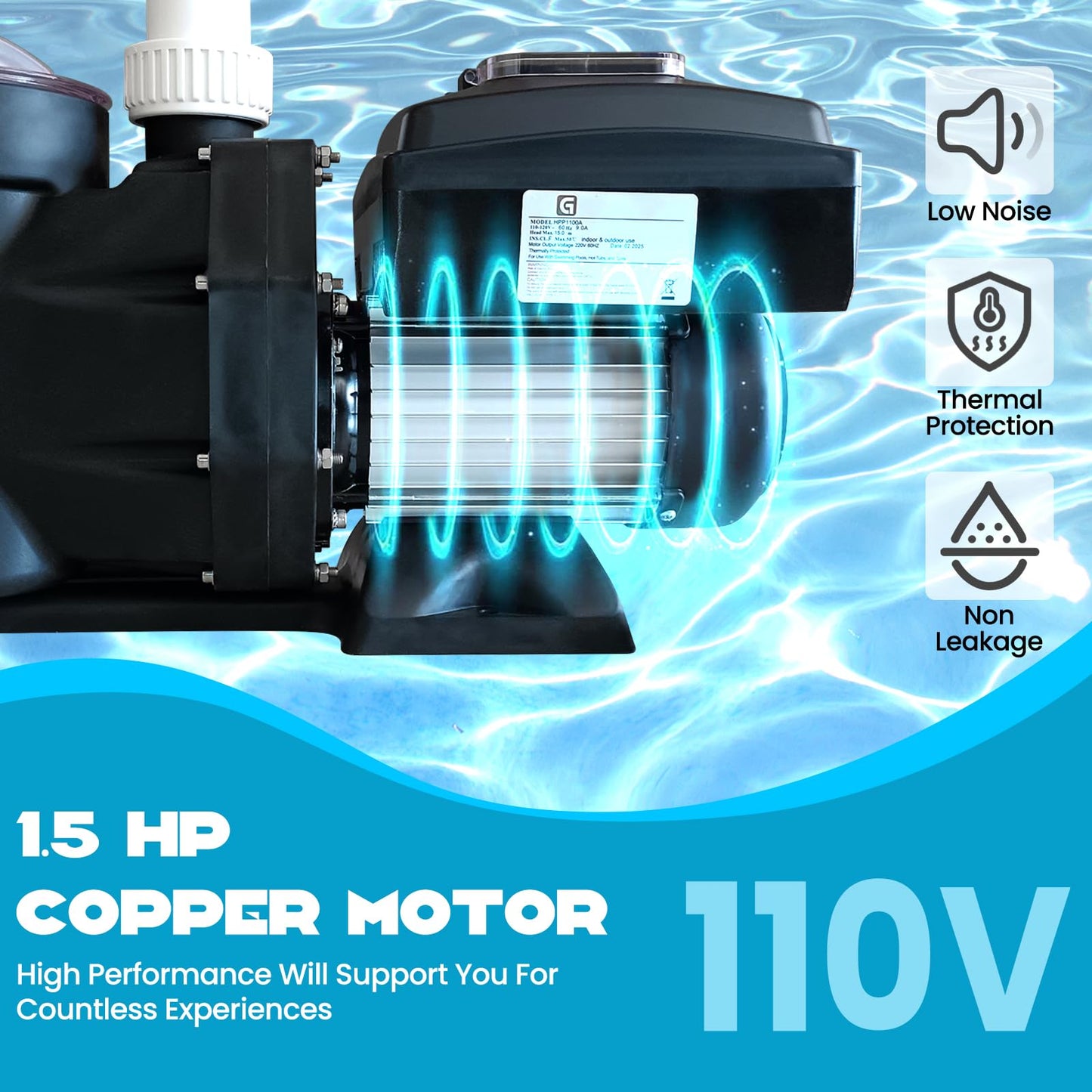 PeakPursuit High-Efficiency Variable Speed Pool Pump 1.5HP - 220V for Above/In Ground Swimming Pools | 3000-8000 GPH High Flow | Energy Saving, Quiet, ETL Certified (with Filter Basket)