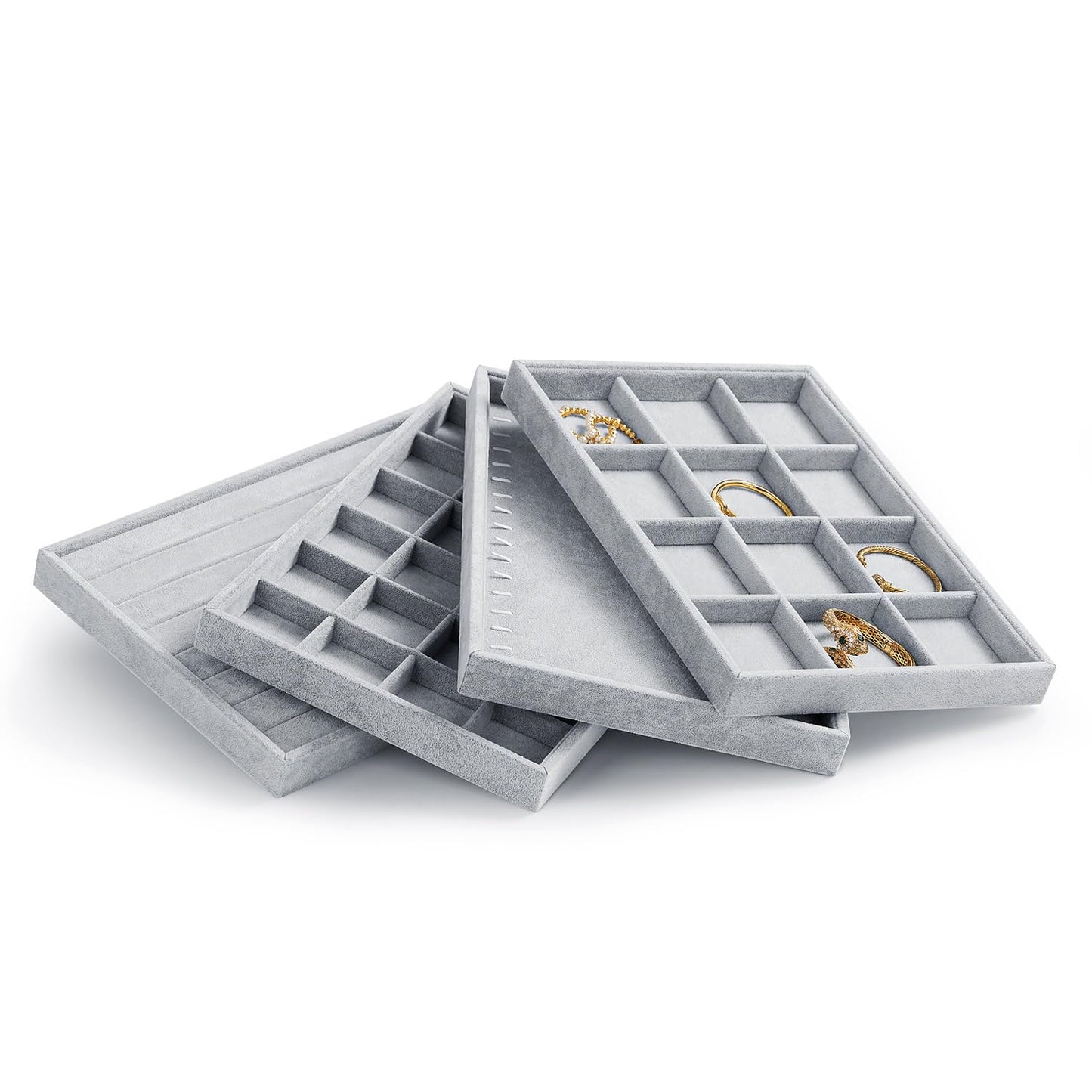Oirlv Velvet Jewelry Tray 24 Grid liner Pendant Earrings Organizer Storage Trays Showcase Display Jewelry Holder