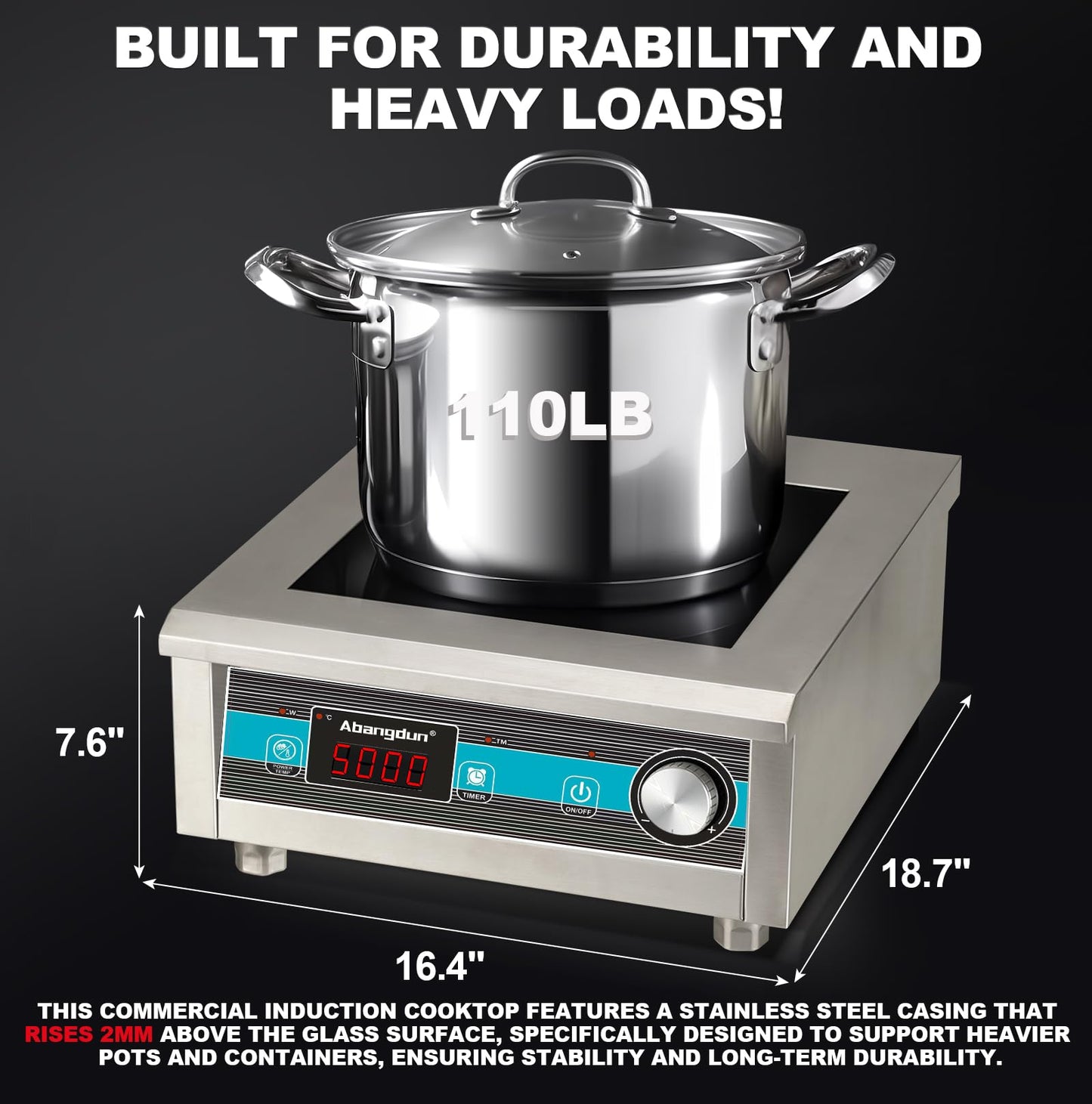 Abangdun 5000W Commercial Induction Cooktop - Professional Electric Burner with Timer for Restaurant