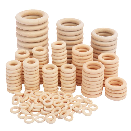 500 PCS 0.6/0.95/1.38/1.77/2.2 Inch Wooden Rings for Crafts, Natural Wood Rings for Macrame, Jewelry Making, and DIY Crafts, Unfinished Smooth Wood Rings, by GNIEMCKIN