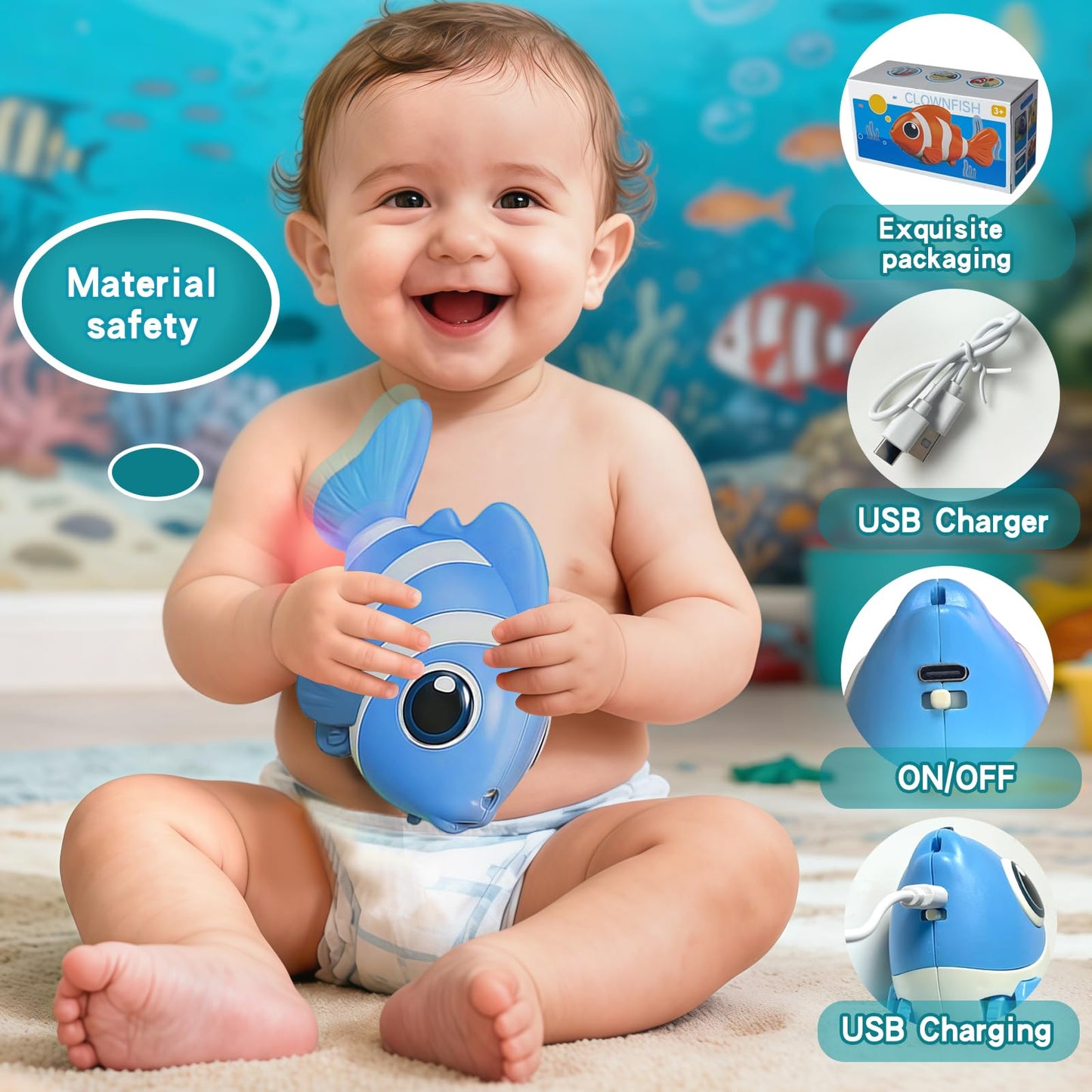 Gzsbaby Musical Baby Toy -Crawling Toy Sensory Tummy Time Toys for Boy Girl, Light-up Walking Dancing Moving Toys Learning Development Infant Toddler Birthday Gifts (Blue)