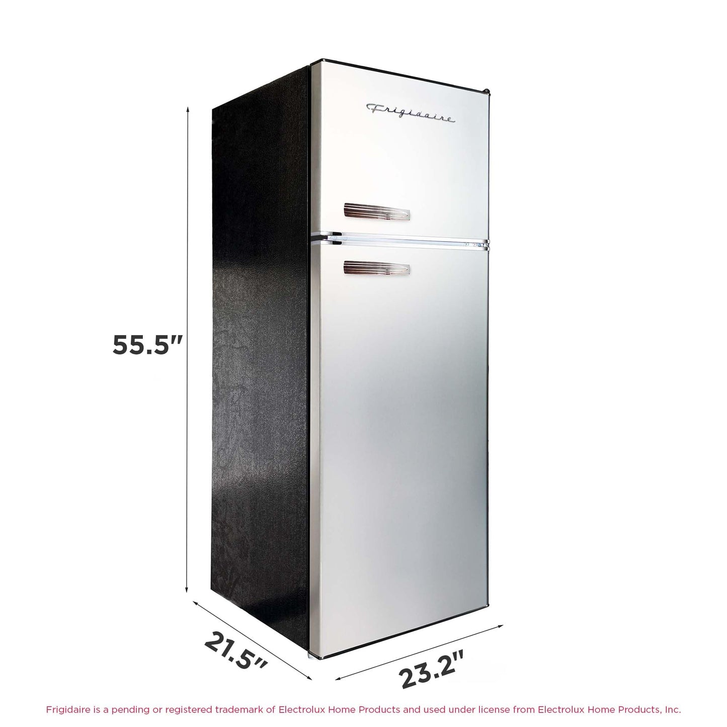 Frigidaire EFR753, 2 Door Apartment Size Refrigerator with Freezer, Retro Chrome Handle, 7.5 cu ft, Platinum Series, Stainless Steel, 7.5