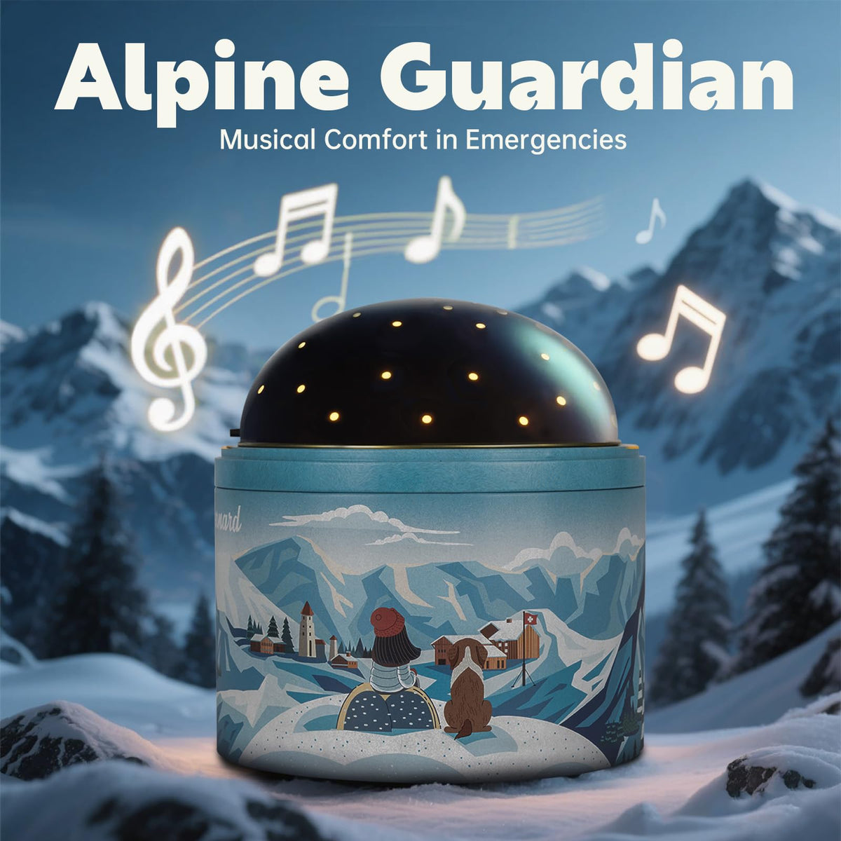 StBernard Home First Aid Kit Complete Family in Music Box - 120+ Professional Medical Essentials, Emergency Kit for Family, Kids, Classroom, Gifts (Alpine Snowscape)
