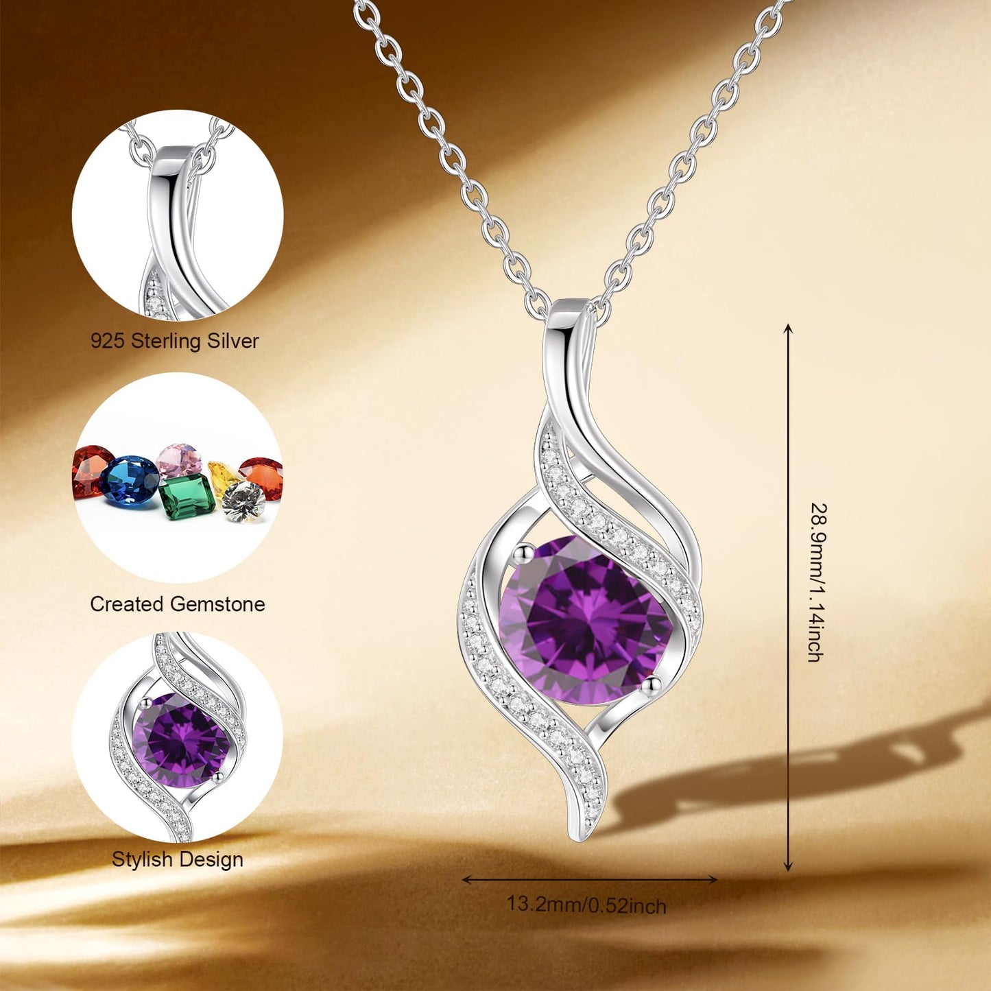 FANCIME February Birthstone Necklace for Women Round Amethyst Necklace S925 Sterling Silver full Love Birthday Gifts for Mom Women, 16"+2" Inches