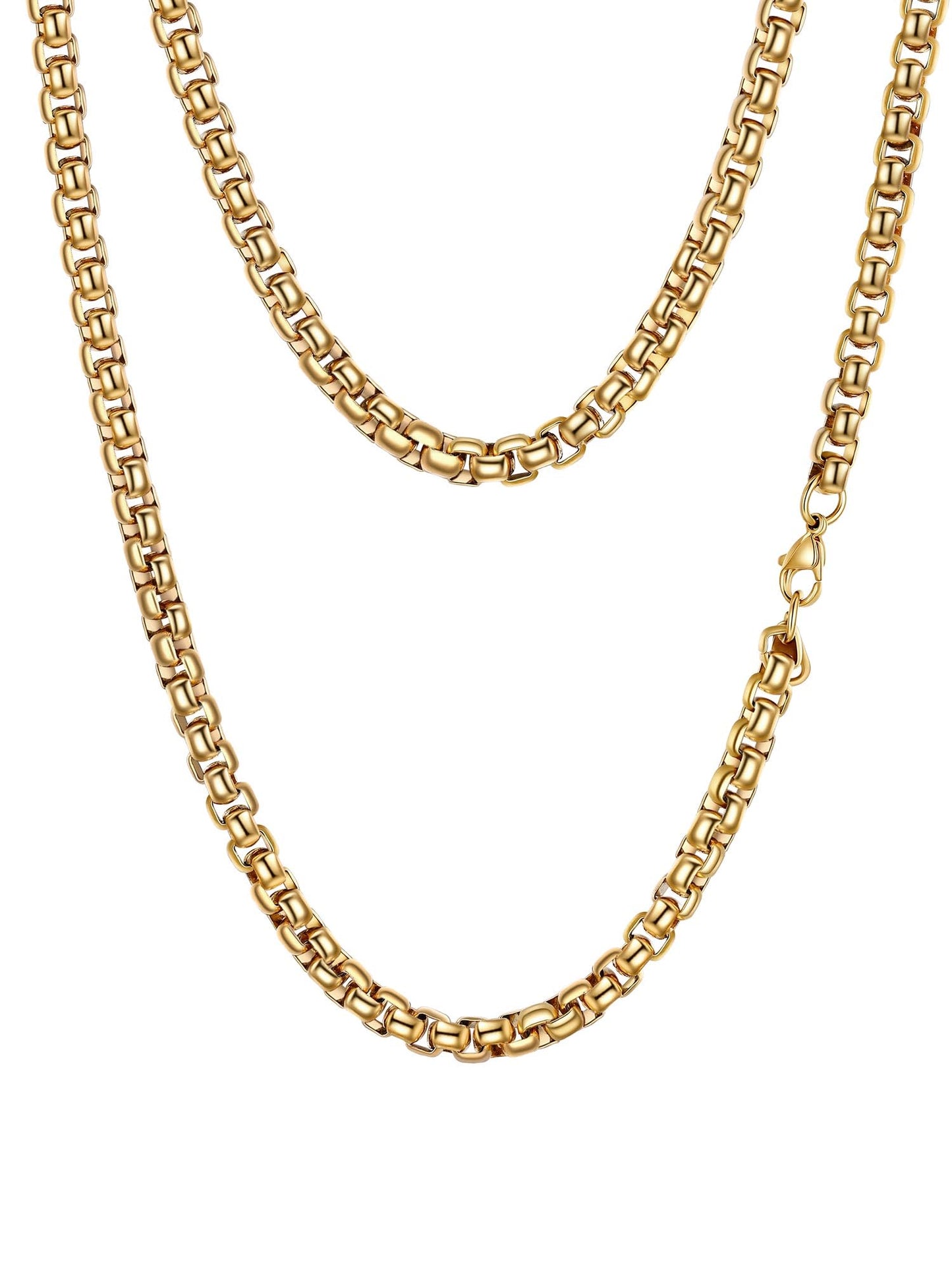 PROSTEEL Squre Rolo Link Chains, 18K Gold Chain Necklace Waterproof & Non Tarnish 6mm Stainless Steel Link Chains for Men and Women Jewelry with Gift Box 18in