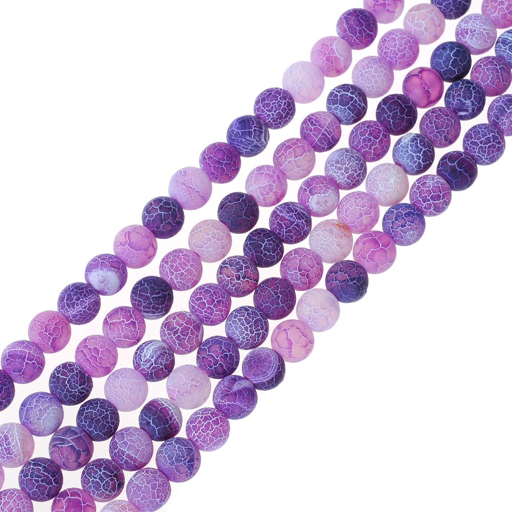 10mm Natural Purple Frosted Agate Gemstone Round Loose Beads Crystal Stone Bracelet Necklace Accessories Crafts for Jewelry Making DIY,1 Strand 15"