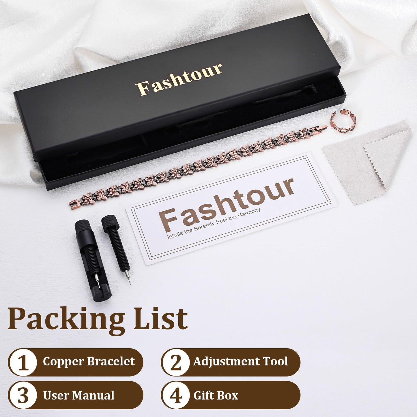 Fashtour 99.99% Pure Copper Magnetic Bracelet and Ring Set for Women, Heart Wire Design Adjustable Jewelry with 3800 Gauss Magnets, Elegant Gift Box(Heart Wire Design) (Heart Bracelet Set)