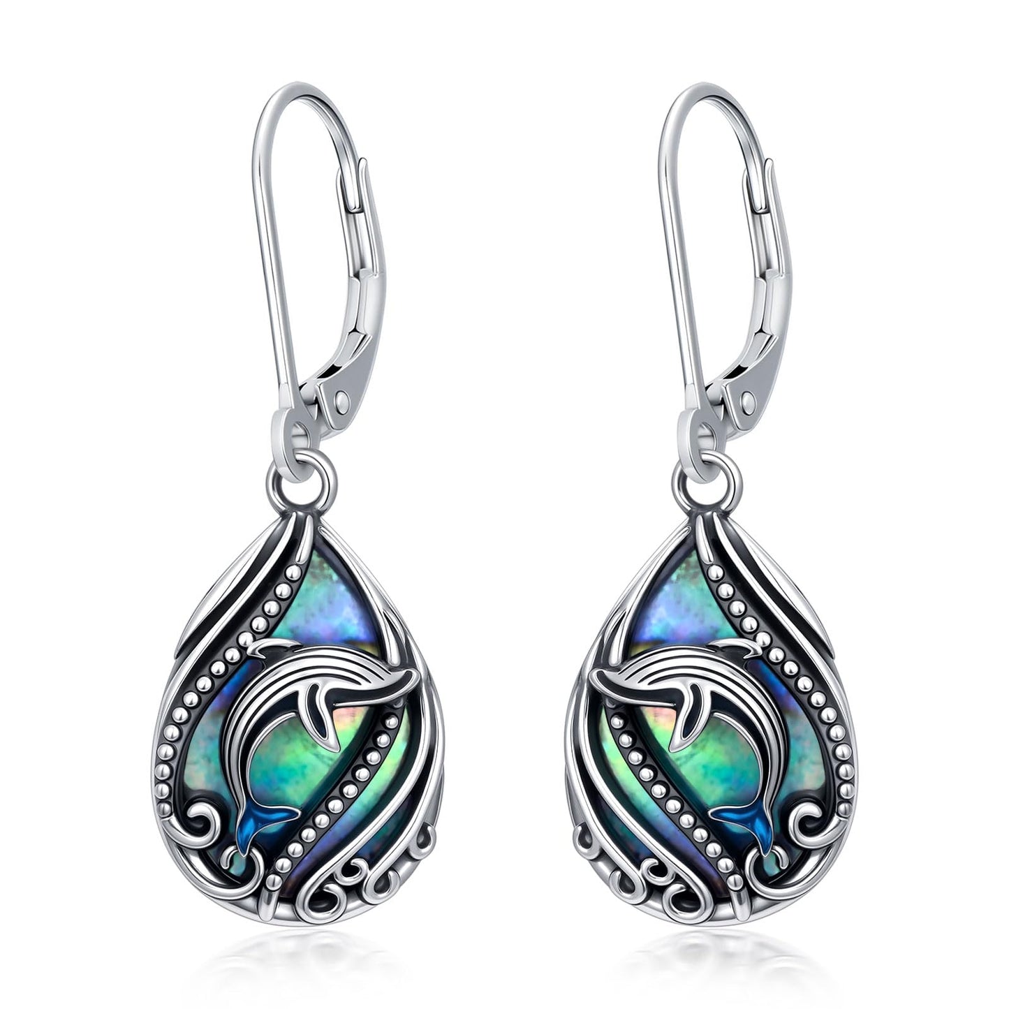 YYmqmq Abalone Whale Earrings 925 Sterling Sliver Whale Dangle Drop Earrings Leverback Ocean Jewelry Beach Themed Gifts for Women Girlfriend Mom