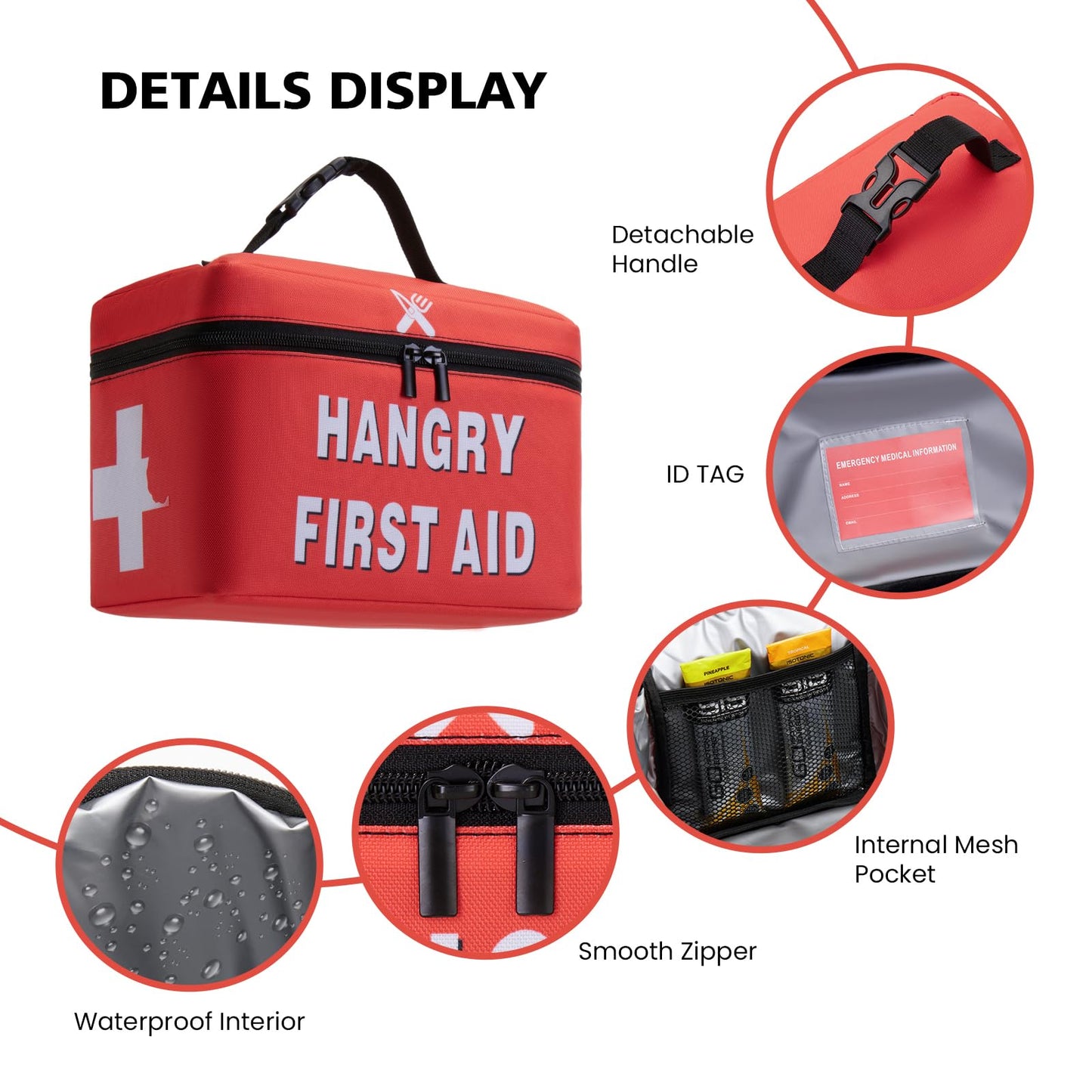 WOEMOZAP Funny Hangry Lunch Bag – First Aid Emergency Snack Kit Insulated Lunch Box for Adults & Kids, Novelty Lunchbox with Detachable Handle Gag Gift for Nurses, Men & Women